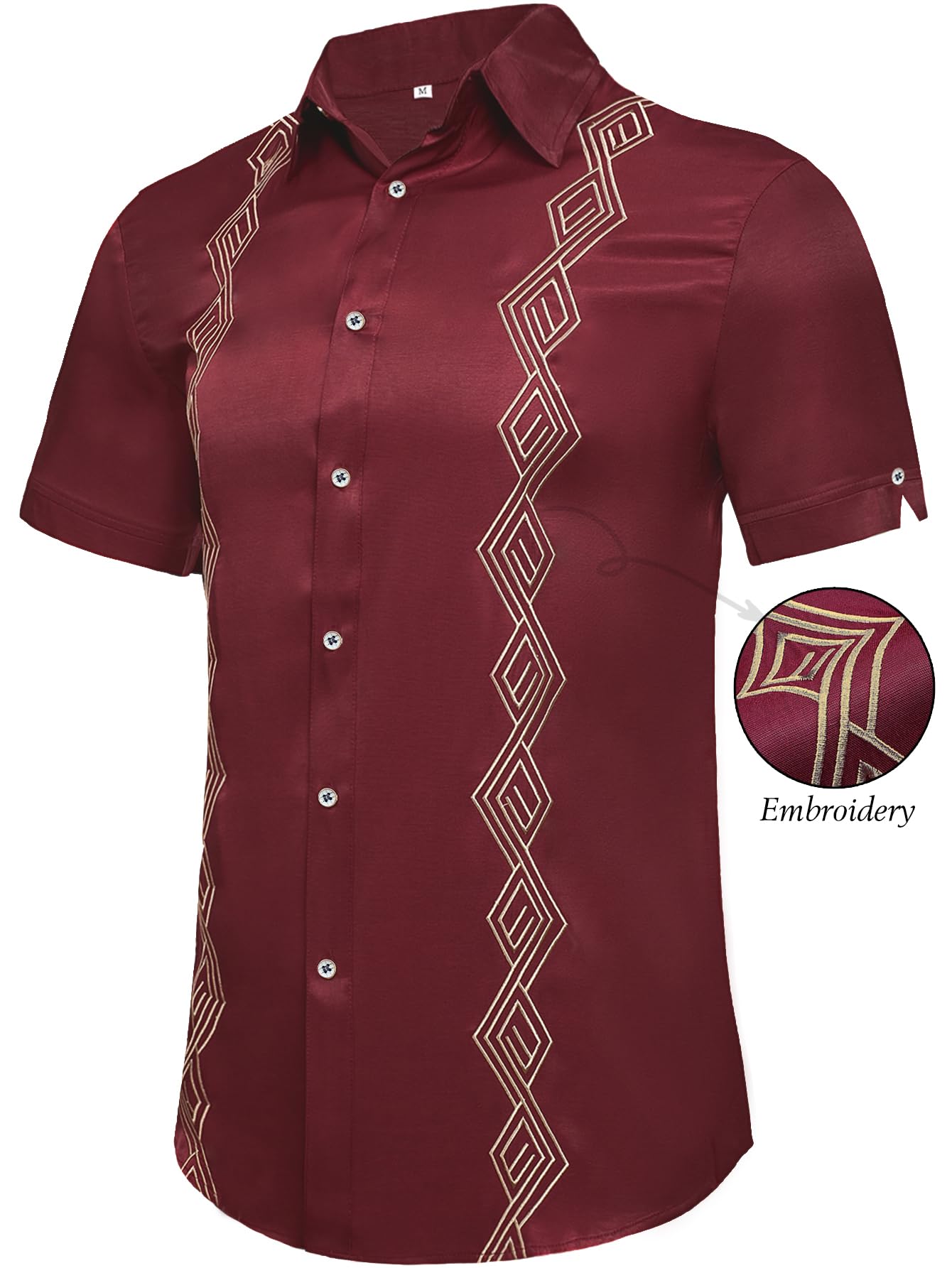 Daupanzees Men's Guayabera Cuban Shirts - Short Sleeve Embroidered Casual Button Down Shirts for Beach, Summer & Vacation Wear - Lightweight Breathable Fabric for Tropical Weather