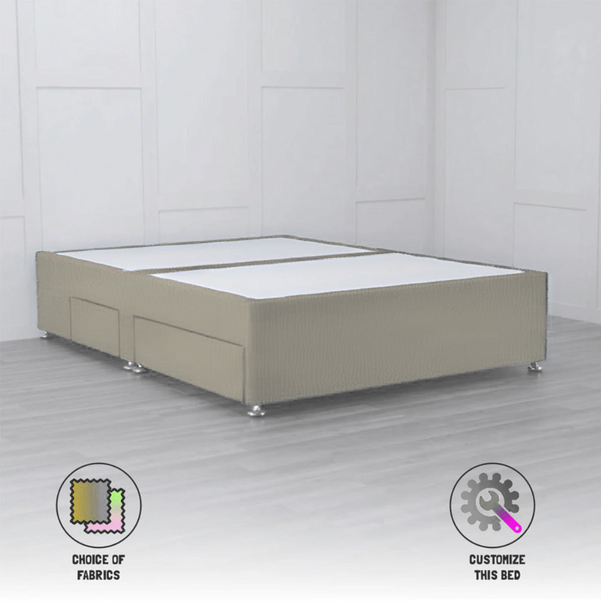 4 Drawer Padded Divan Bed Base with Storage - Queen Size Bed Frame for Small Spaces - Perfect for Apartments, Dorms & Guest Rooms