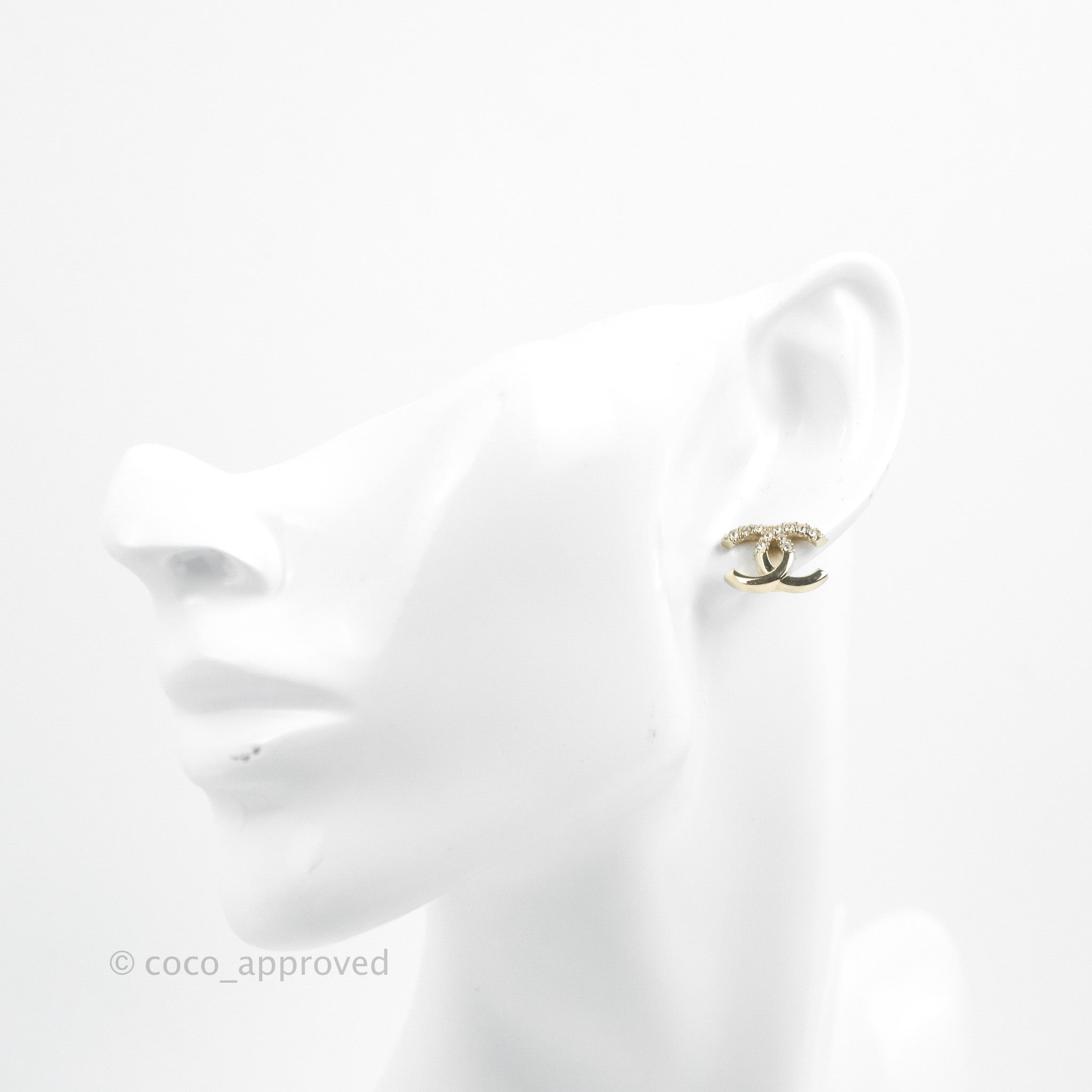 Chanel CC Crystal Stud Earrings 22K Gold Tone - Elegant Jewelry for Women, Perfect for Parties, Weddings & Special Occasions