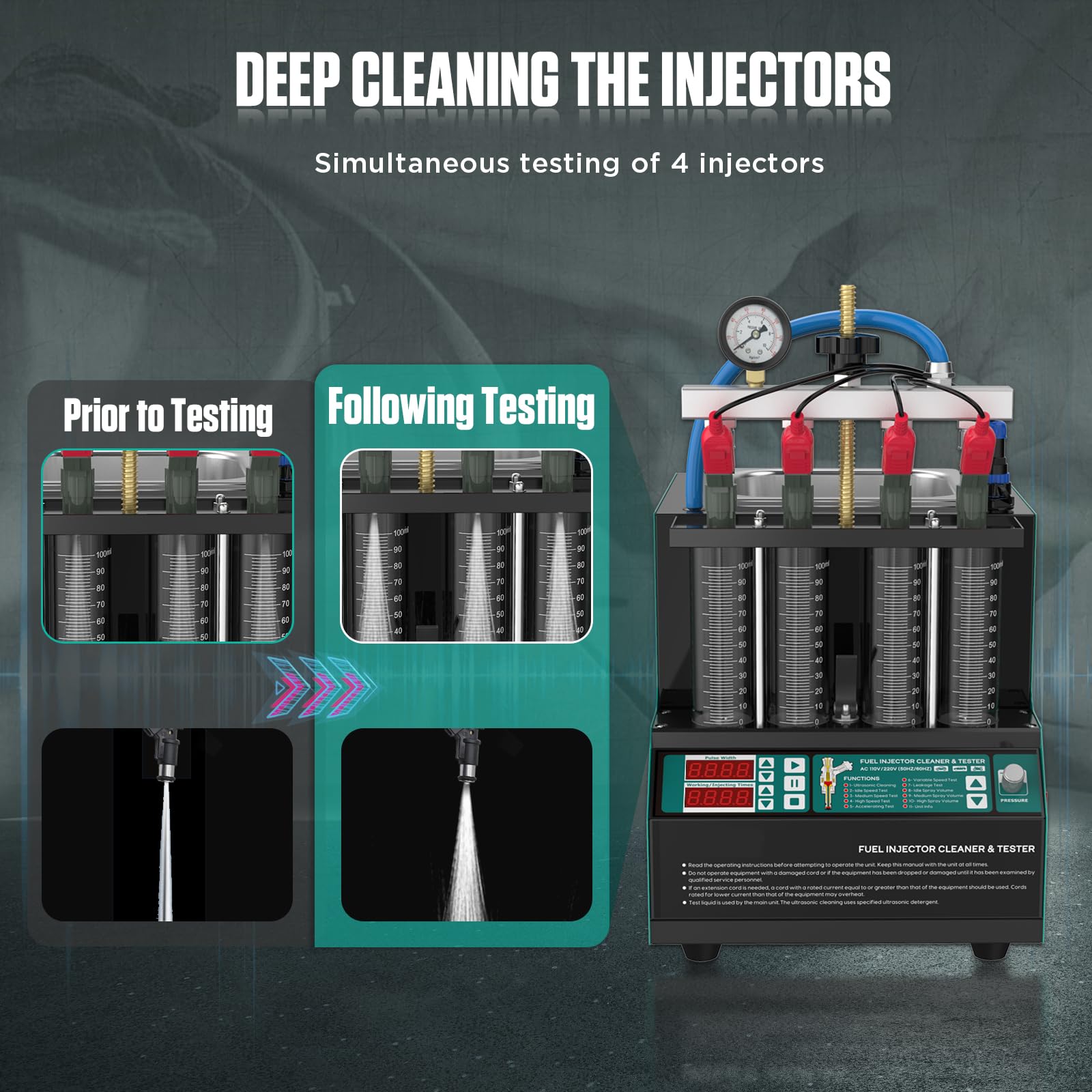 4-Cylinder Fuel Injector Cleaner & Tester Machine with LED Display - Professional Gasoline & Diesel Injector Cleaning Tool for Cars, Motorcycles, Trucks - Perfect for Auto Repair Shops & DIY Maintenance