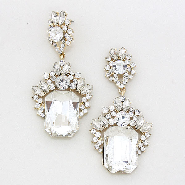 Emerald Cut Clear Stone Dangle Earrings in 14K Gold - Elegant Prom Jewelry for Women | Perfect for Weddings, Parties & Special Occasions