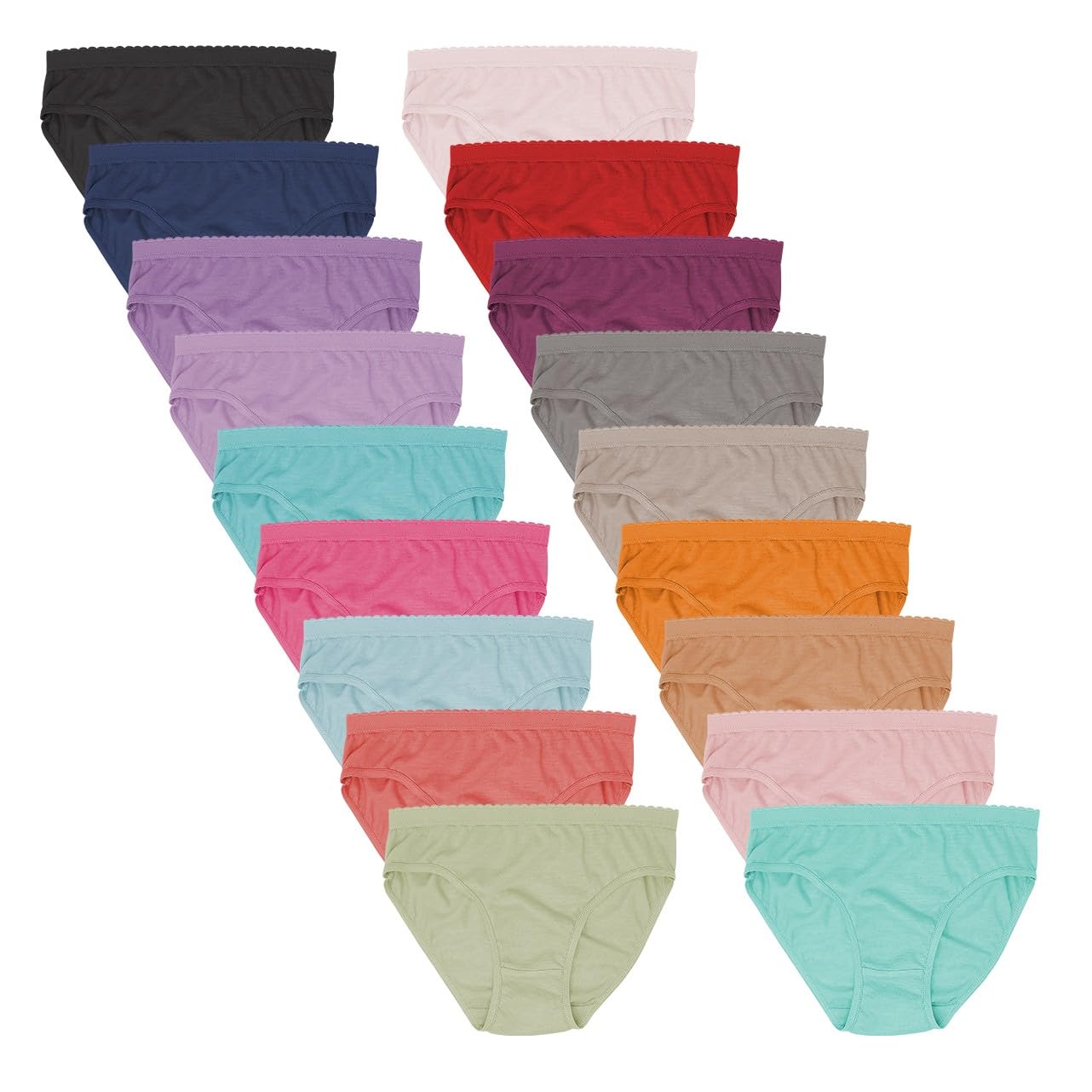 Sexy Basics Women's 12/18 Pack Cotton Bikini Briefs - High Cut Panties | 100% Soft Cotton Underwear for Everyday Comfort & Lounge Wear