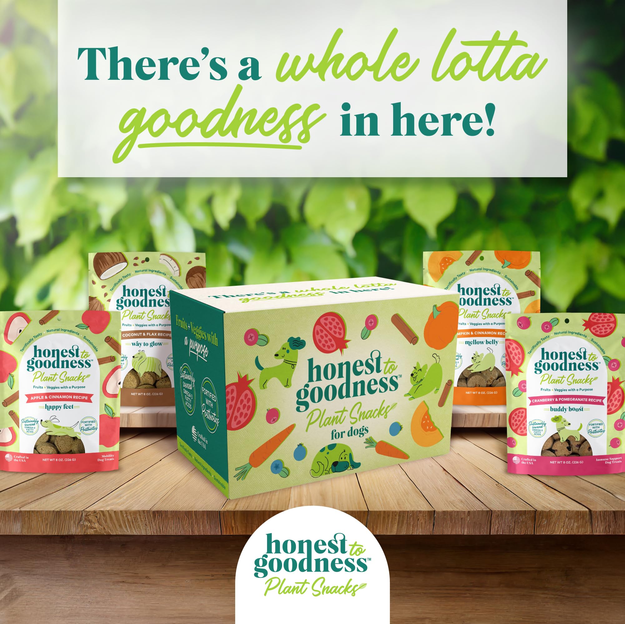 Honest to Goodness Plant-Based Dog Treats with Omega 3 & Postbiotics - 8oz Variety Pack (4 Bags) | Healthy Vegan Snacks for Training, Rewards & Digestive Health