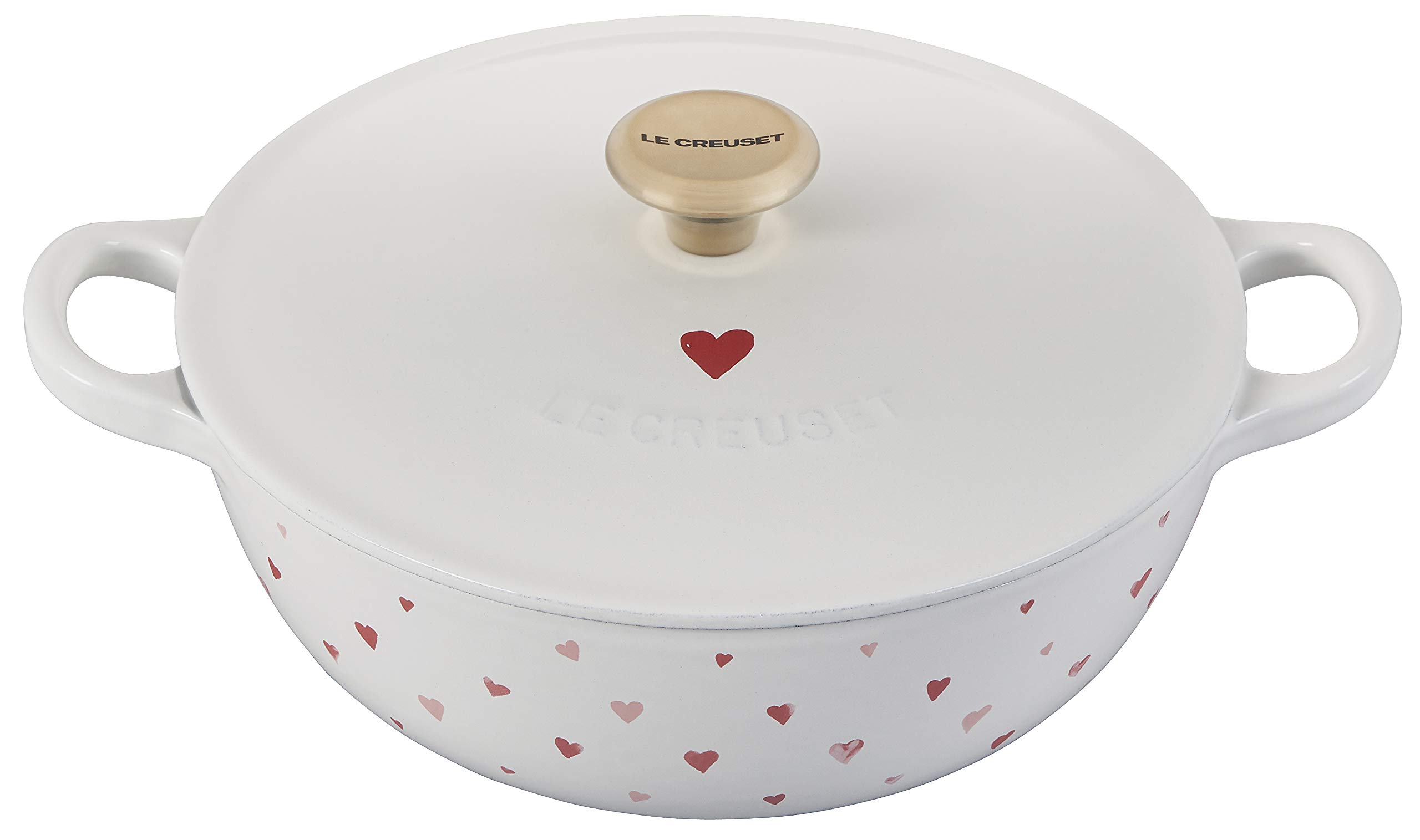 Le Creuset L'Amour Enameled Cast Iron Soup Pot 2.75 QT - White Heart Design with Gold Knob | Perfect for Soups, Stews & Romantic Dinners | Stovetop & Oven Safe