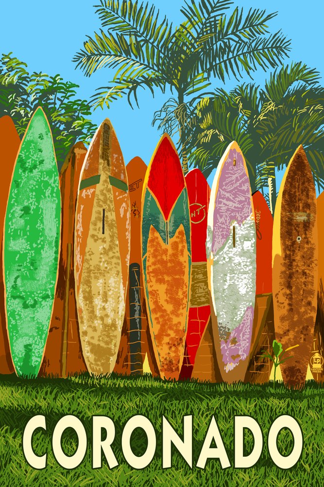 Lantern Press Coronado California Surfboard Fence Wall Art - 16x24 Wrapped Canvas Print - Coastal Home Decor for Living Room, Bedroom & Beach House