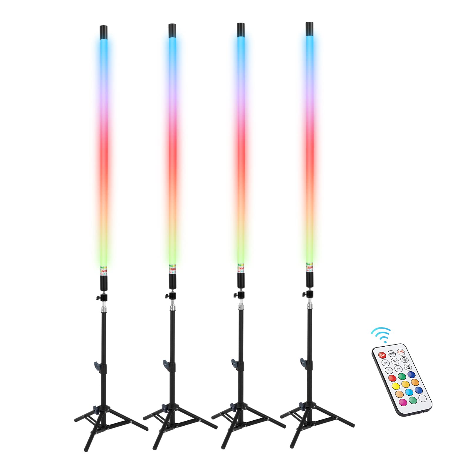 YUNKE 4 Pack RGB LED Tube Light Bar with Adjustable Tripods - 366 Vivid Lighting Effects, Rechargeable Battery & Remote Control - Handheld Light Wand for Dance Clubs, Night Bars, Parties, Vlogging, YouTube Videos, TikTok Content Creation, and Home Decoration