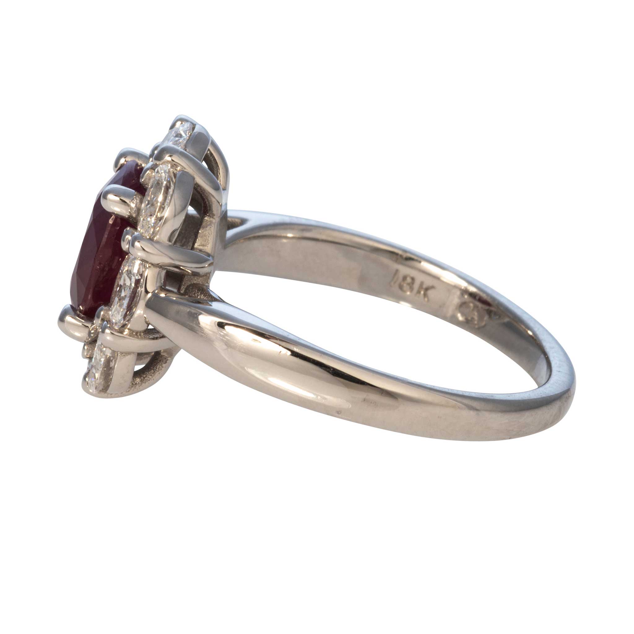 2.25ct Oval Ruby & 1ct Diamond Cluster Ring in 18K White Gold - Elegant Engagement, Wedding, Anniversary Jewelry Gift for Women