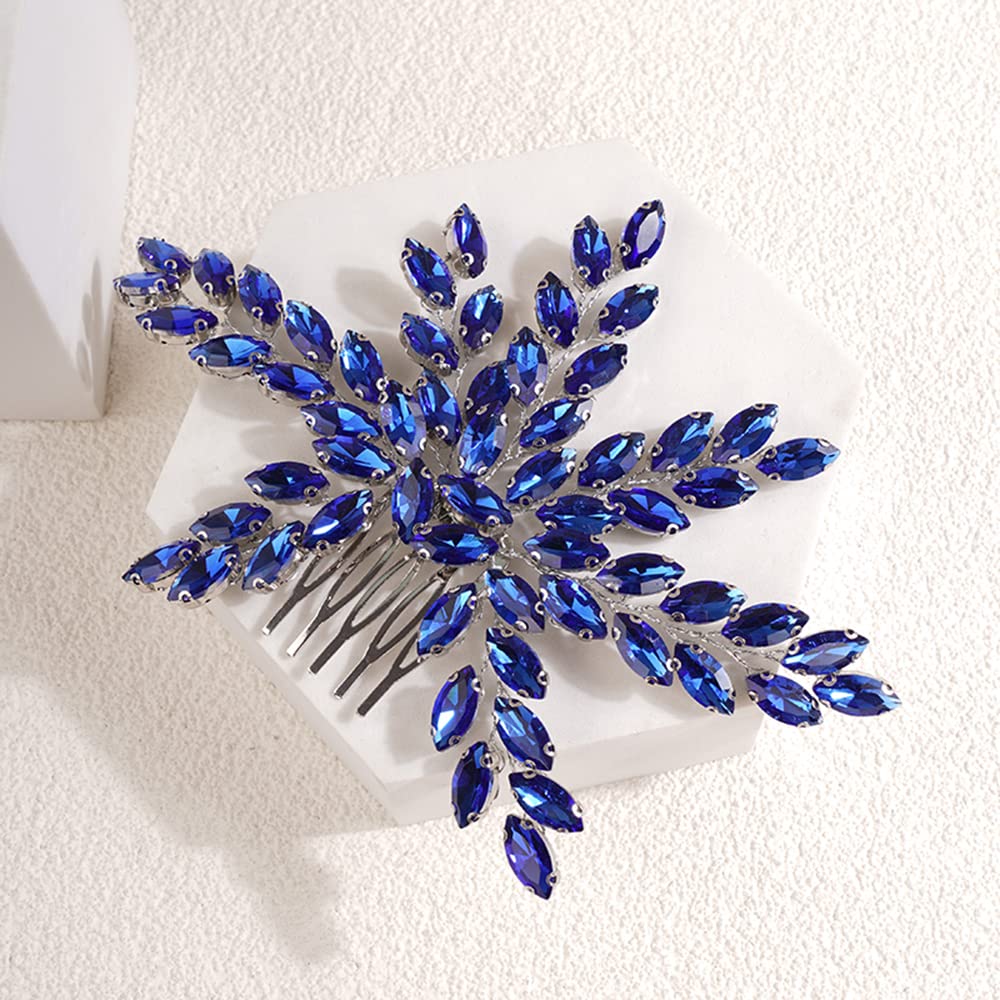 Jumwrit Handmade Crystal Wedding Hair Comb - Rhinestone Bridal Headpiece & Hair Clip for Bride & Bridesmaids (Blue) | Perfect for Weddings, Prom & Special Occasions