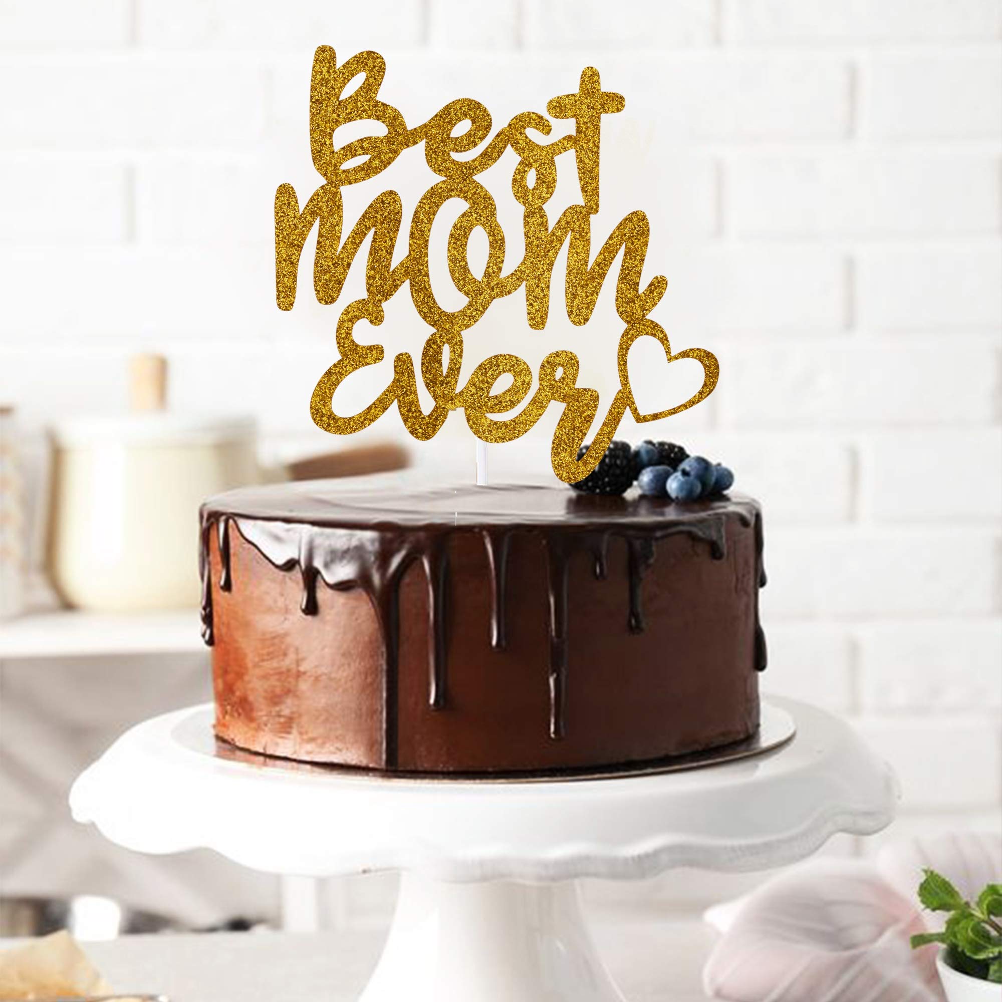 Best Mom Gold Glitter Cake Topper - Happy Mother's Day Letter Cake Decoration for Party, Birthday, Wedding & Special Celebrations