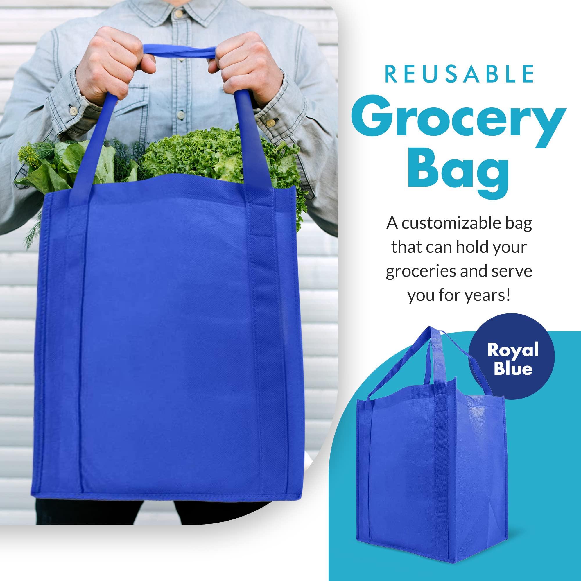 Simply Green Solutions - 10 Pack Reusable Grocery Tote Bags with 20-Inch Reinforced Handles, 13