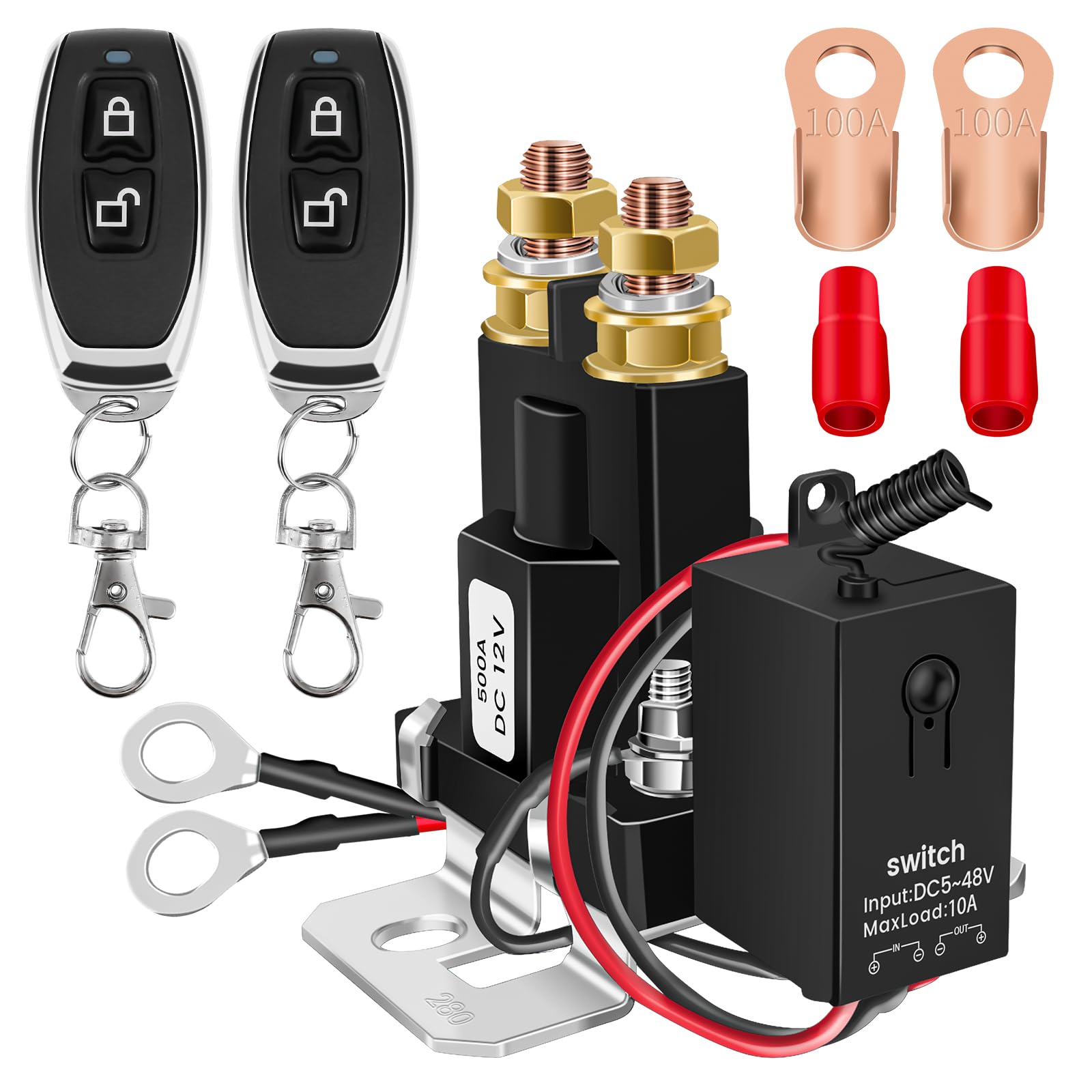 12V 500A Battery Disconnect Switch with 2 Remotes - Heavy Duty Kill Switch for Car, RV, Truck Anti-Theft Protection | Perfect for Marine, Off-Road Vehicles & Power Cut Off Safety
