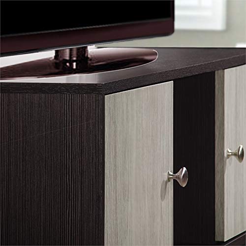 Hodedah Retro Style TV Stand with 2 Storage Doors & Solid Wood Legs - Chocolate Finish for Living Room, Bedroom, or Home Theater Setup