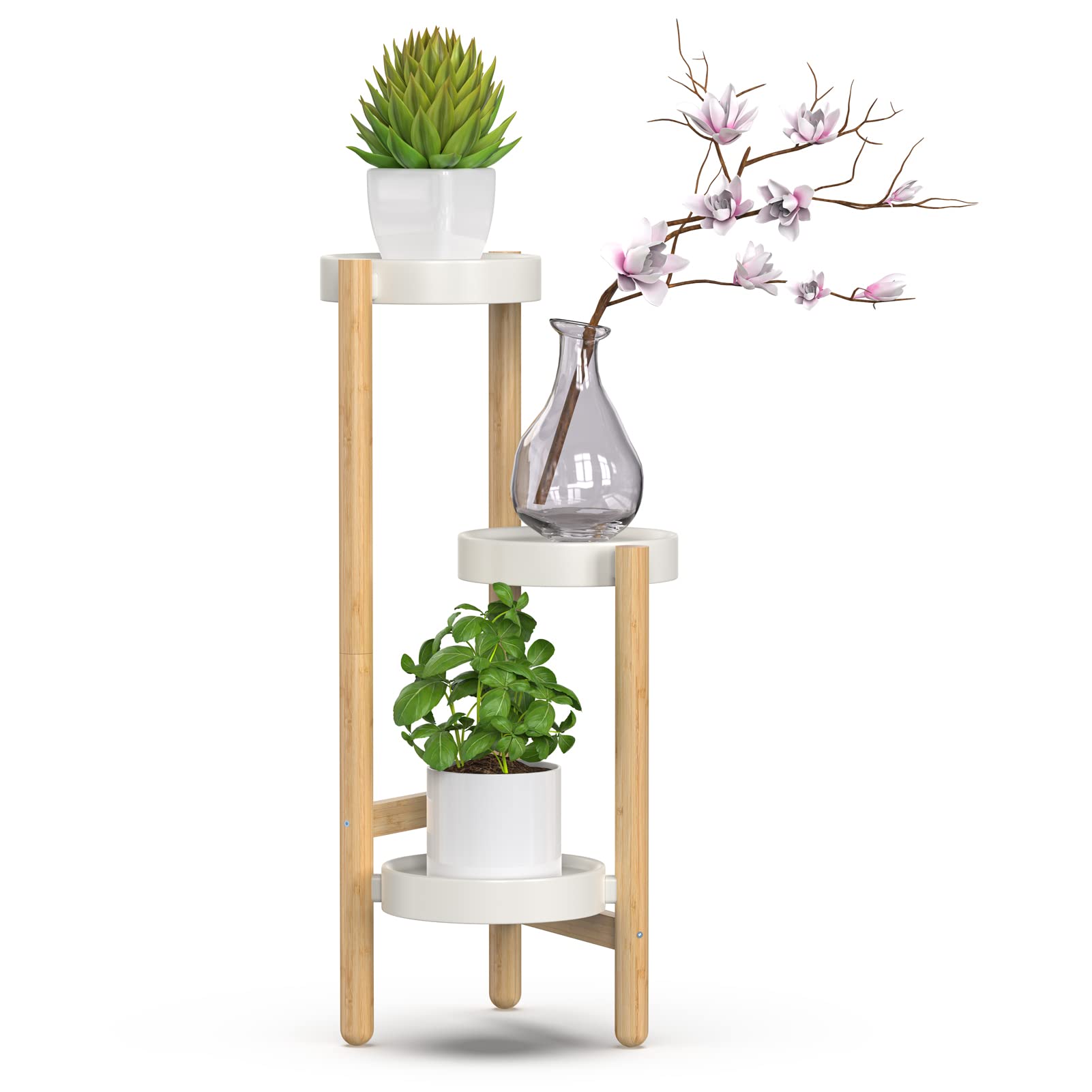 HoVoit 3-Tier Bamboo Plant Stand for Indoor & Outdoor Plants - 27.5 Inch Tall Corner Shelf for Flowers, Succulents, Herbs - Perfect for Living Room, Garden, Patio, Balcony Decor