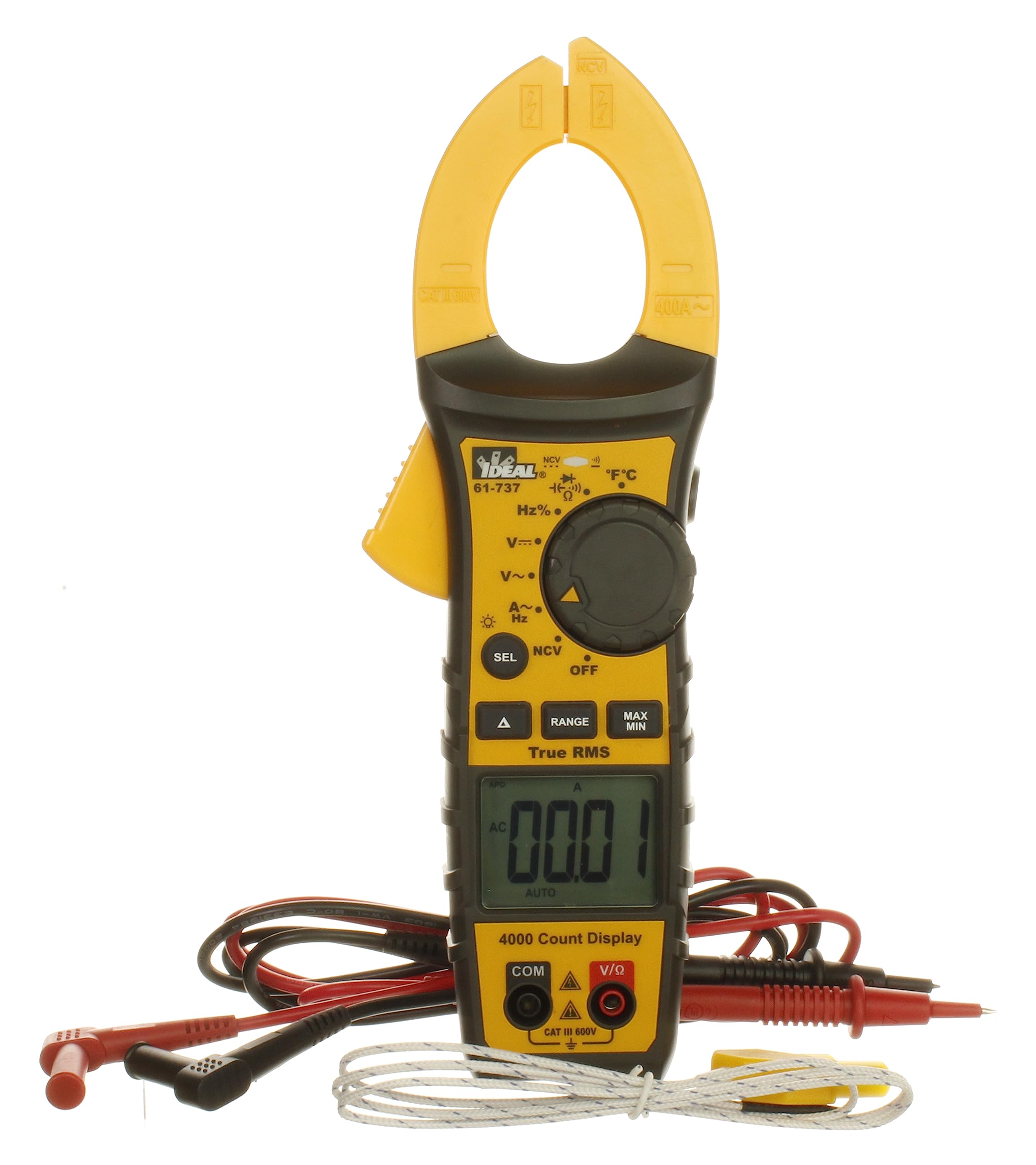 IDEAL INDUSTRIES INC. 61-737 Digital AC Clamp Meter 400 Amp 600V - Professional Electrical Tester for HVAC, Automotive & Industrial Use