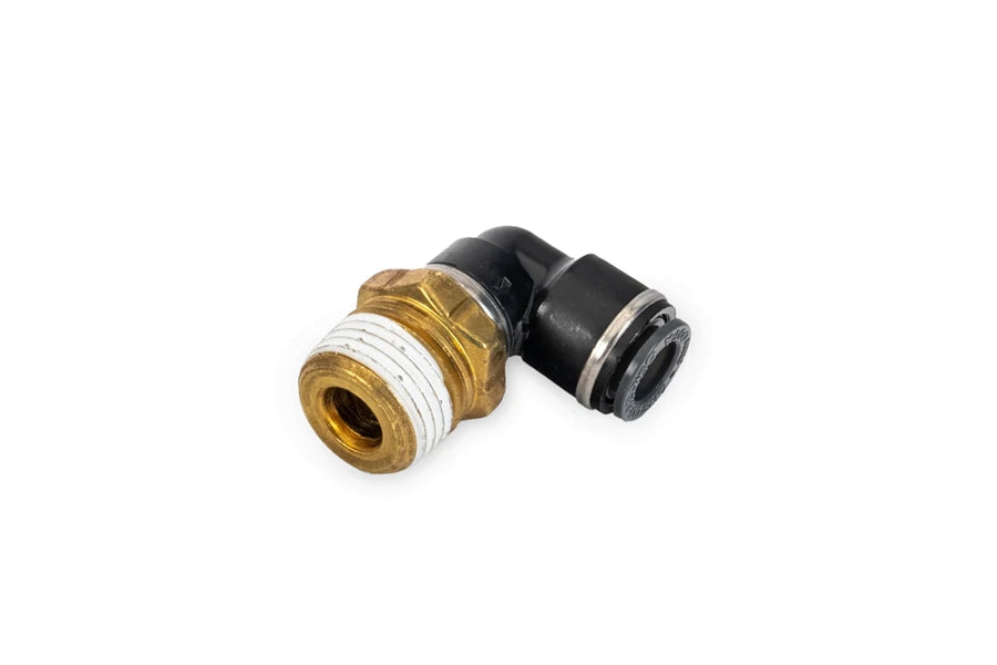 AccuAir 3/8in DOT/PTC to 1/2in NPT 90 Degree Swivel Elbow for Air Suspension Systems - Perfect for Custom Car and Truck Air Ride Installations
