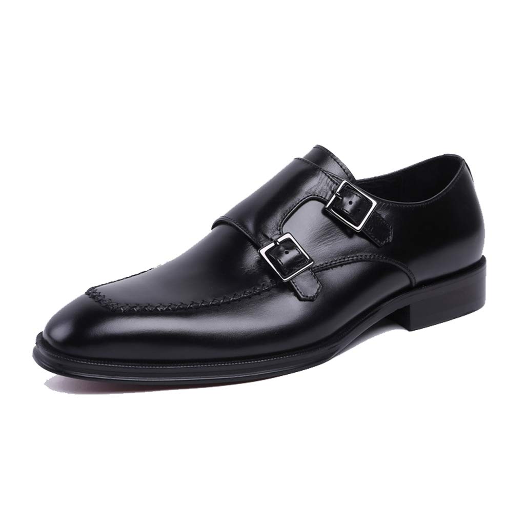 Men's Business Leather Monk Strap Shoes - Retro Cowhide Buckle Dress Shoes for Wedding & Banquet - Black Size 39/UK 6.5/US 7 - Perfect for Formal Events, Office Wear & Special Occasions