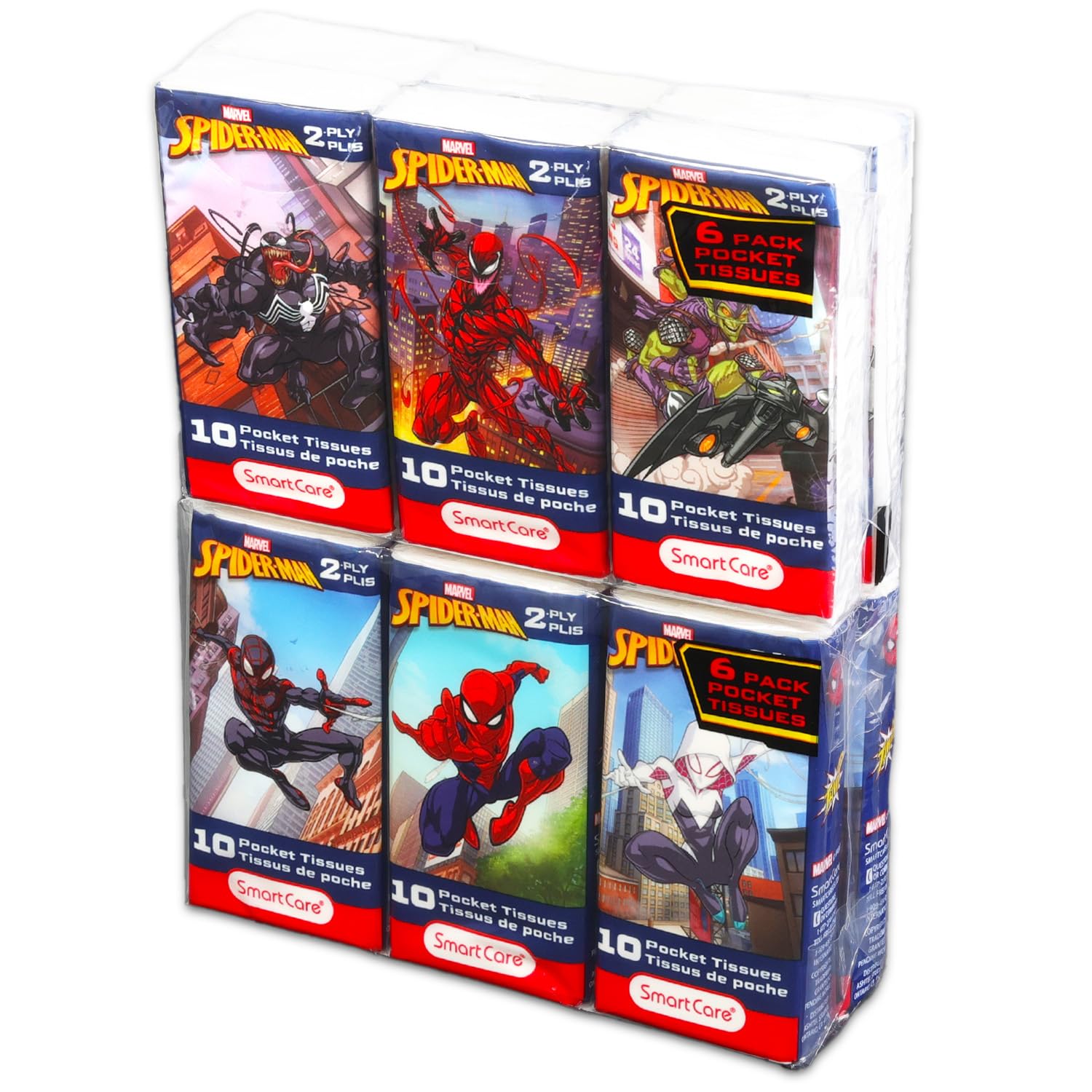 Spider-Man Pocket-Sized Facial Tissues - 12 Packs of 10 Sheets (120 Tissues) with Bonus Stickers | Marvel Licensed Travel Tissues for Kids, School, Classroom, Office & On-the-Go Use