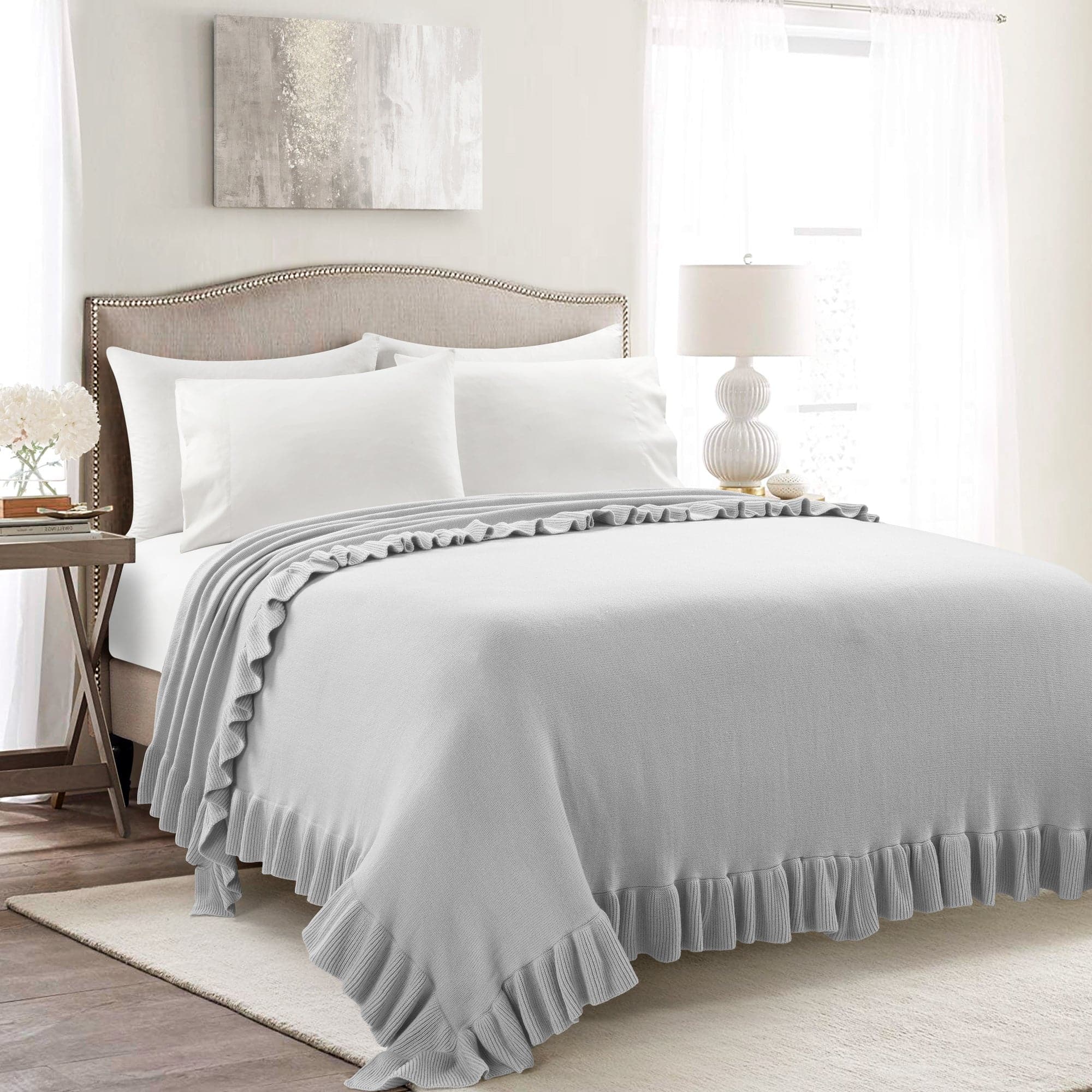 Reyna Soft Knitted Ruffle Blanket - Cozy Throw Coverlet for Bed, Couch & Nursery - Perfect for Gift, Winter Warmth & Home Decor