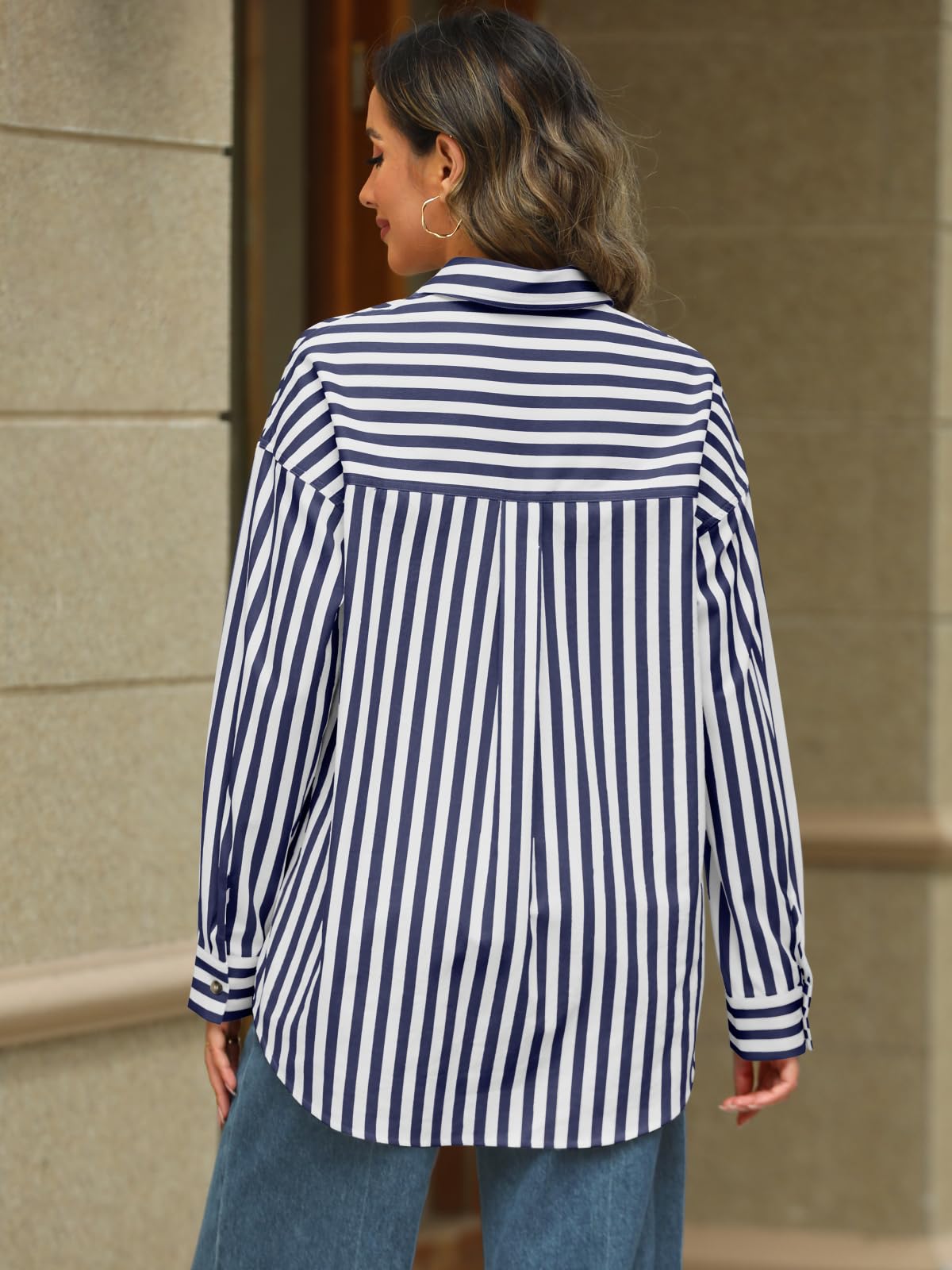 LILLUSORY Women's Striped Button Down Shirt - 2025 Summer Long Sleeve Blouse for Work, Vacation & Spring Outfits | Office Wear, Beach Cover-Up & Casual Everyday Top