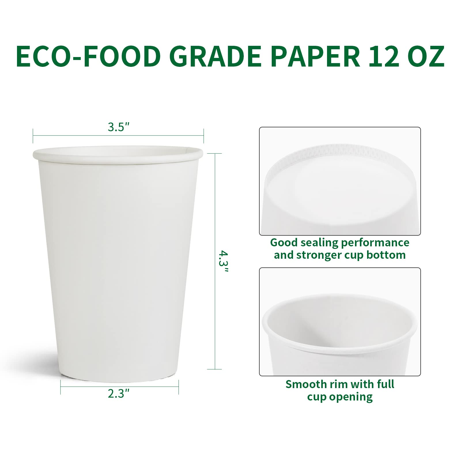 RACETOP 12 oz Disposable Paper Coffee Cups - 300 Pack, Eco-Friendly Hot Drink Cups for Coffee, Tea, Cocoa - Perfect for Offices, Cafes, and Home Use