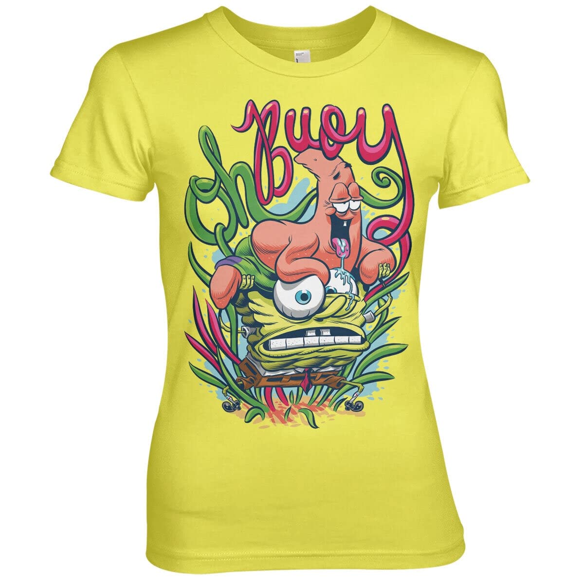 Official SpongeBob SquarePants Women's T-Shirt - Yellow Large Size - Cartoon Character Graphic Tee for Casual Wear, Cosplay & Gifts