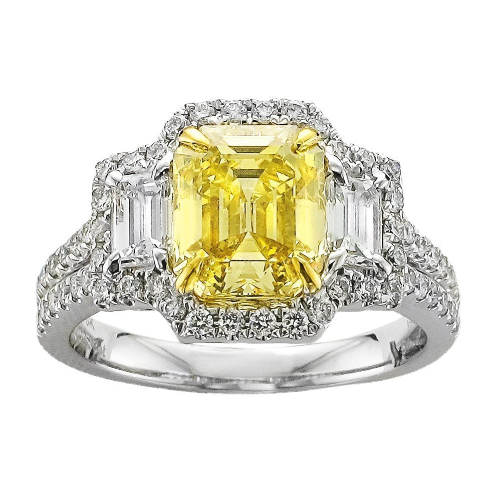 18KT Gold 3.47 CTW Fancy Intense Yellow Diamond Ring for Women - Luxury Engagement & Wedding Jewelry Gift for Her - Perfect for Anniversaries, Proposals & Special Occasions
