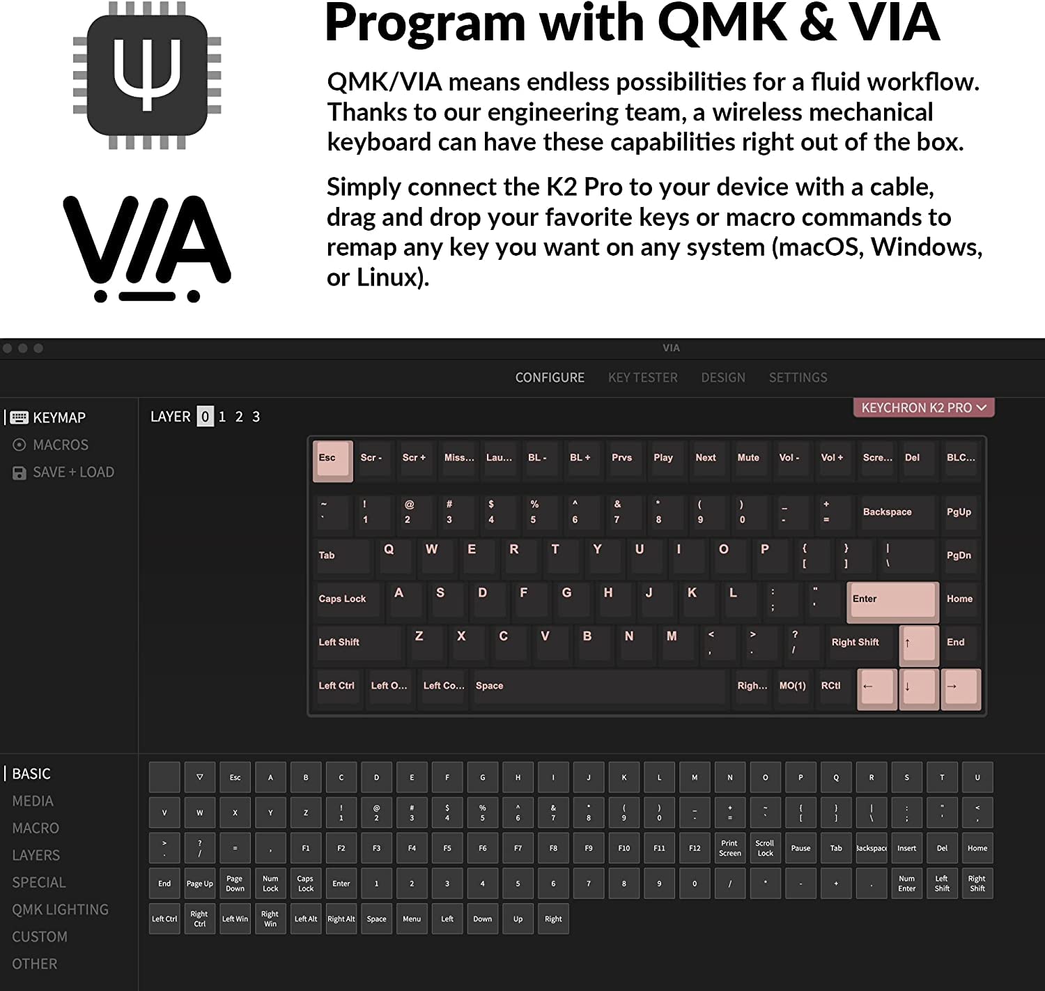 Keychron K2 Pro Wireless Mechanical Keyboard - QMK/VIA Programmable, Hot-Swappable K Pro Switches, 75% Compact Layout, RGB Backlit, PBT Keycaps for Mac/Windows/Linux - Perfect for Gaming, Coding & Office Work