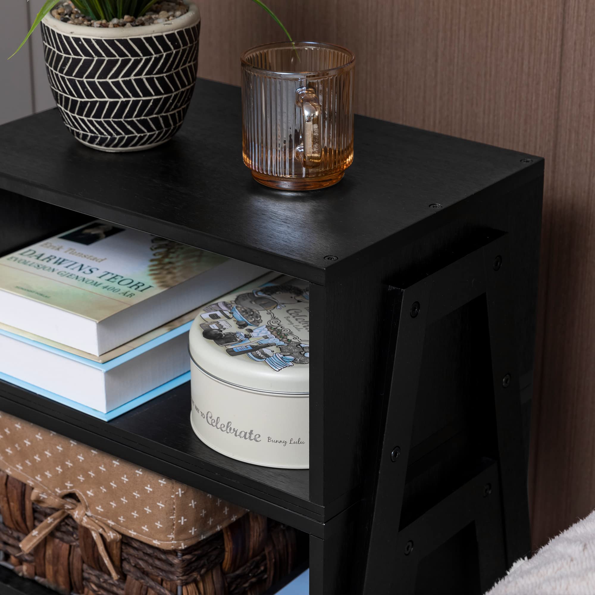 Forevich Stackable Bamboo End Tables - Set of 2 Black Nightstands for Bedroom, Living Room | Space-Saving Side Tables for Small Apartments, Dorm Rooms & Home Office