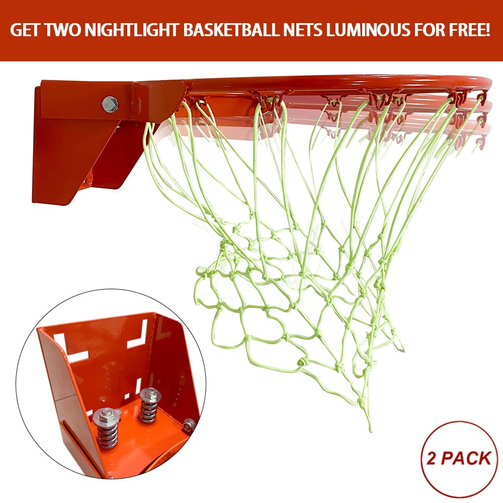 THUNDERBAY 18-Inch Heavy Duty Wall Mount Basketball Hoop - Double Spring Flex Reinforced Rim with 2 Nylon Nets & LED Night Light Net - Perfect for Driveway, Backyard, and Indoor Basketball Practice