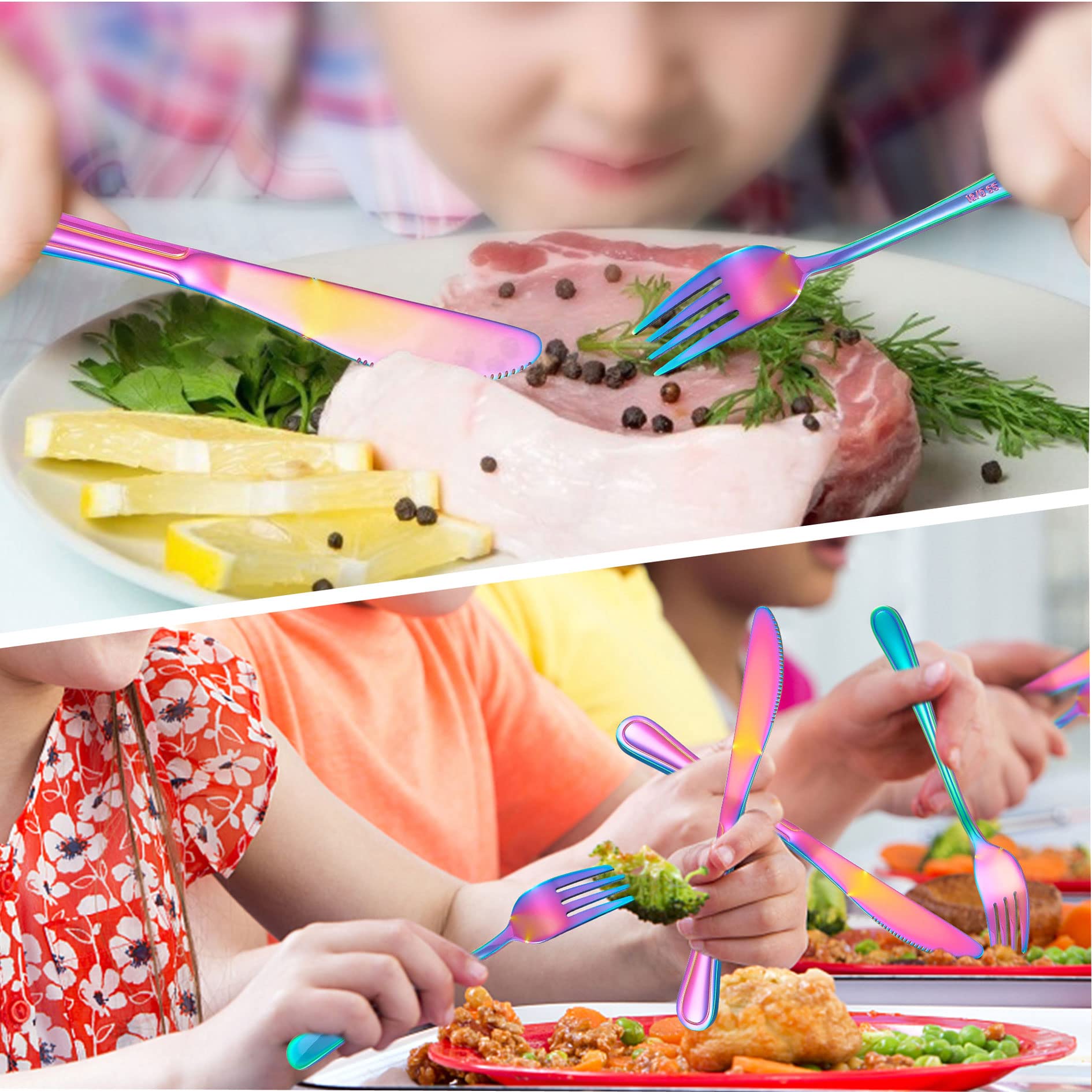 Rainbow Kids Silverware Set - 9-Piece Stainless Steel Toddler Utensils with Knife, Fork & Spoon | Dishwasher Safe & Mirror Finish | Perfect for Home, School Lunch & Travel
