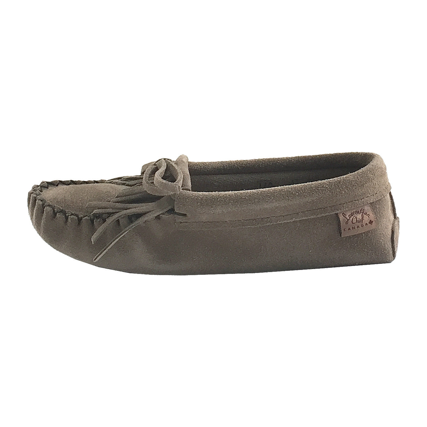 Women's Soft Sole Gray Suede Moccasins with Fringe - Comfortable Slip-On Shoes for Casual Wear, Home & Outdoor Use
