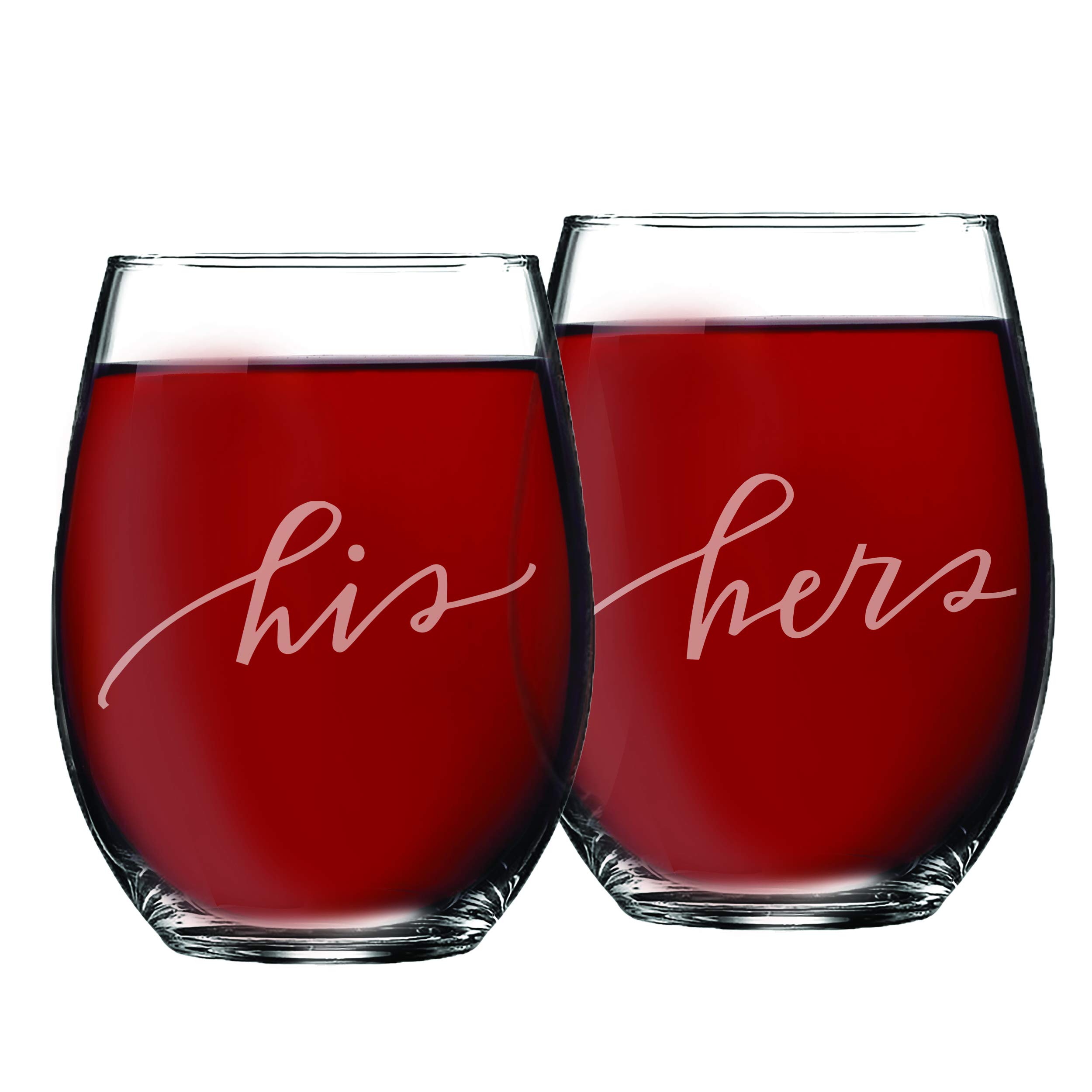 His and Hers Whiskey Glasses Set of 2 - Romantic Couple Gift for Anniversary, Wedding, Valentine's Day - Stemless Wine Glasses, Coffee Mugs & Beer Cups - Perfect for Date Nights, Romantic Dinners & Couple's Toast