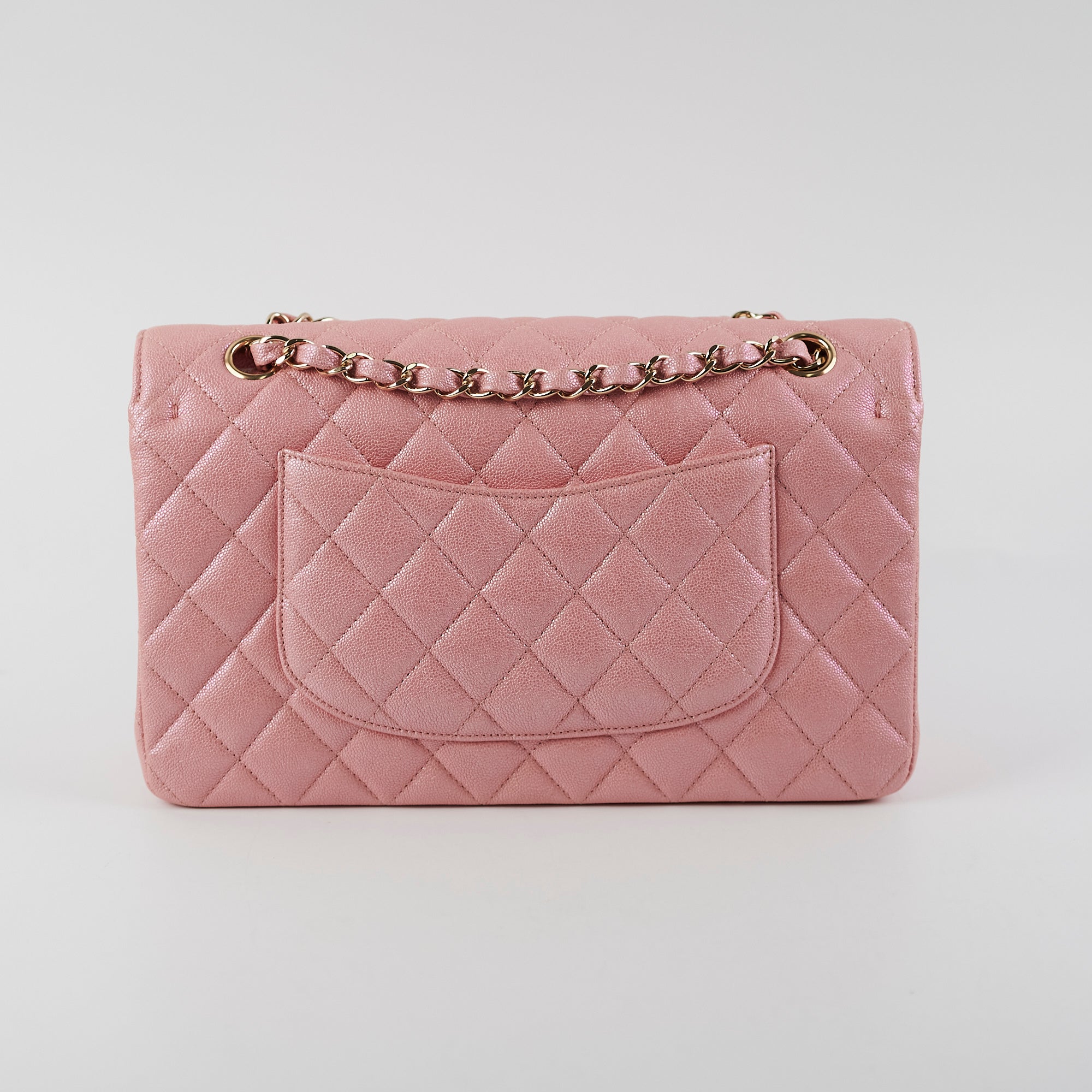 Chanel Medium/Large Caviar Double Classic Flap Bag in Iridescent Pink | Luxury Designer Handbag for Women | Perfect for Parties, Weddings & Special Occasions