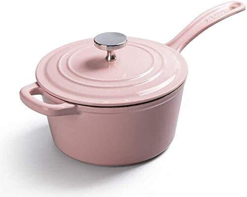 Non-Stick Ceramic Casserole Pan & Enameled Cast Iron Milk Pot - Pink Baby Food Cookware for Complementary Meals, Hot Milk & Noodles | Safe Cooking for Infants & Family Meals