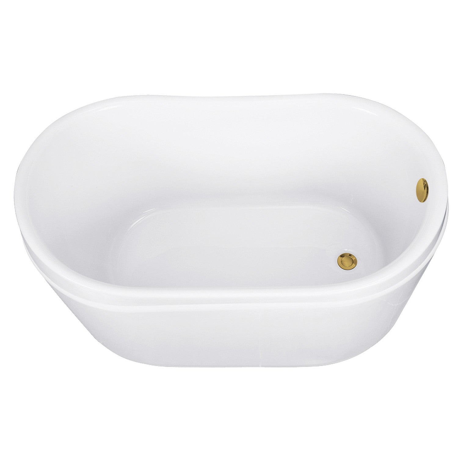 Aqua Eden 52 Inch Acrylic Oval Freestanding Bathtub - Glossy White with Brushed Brass Overflow | Double Slipper Design for Luxury Bathrooms | Perfect for Spa Retreats & Master Suite Relaxation