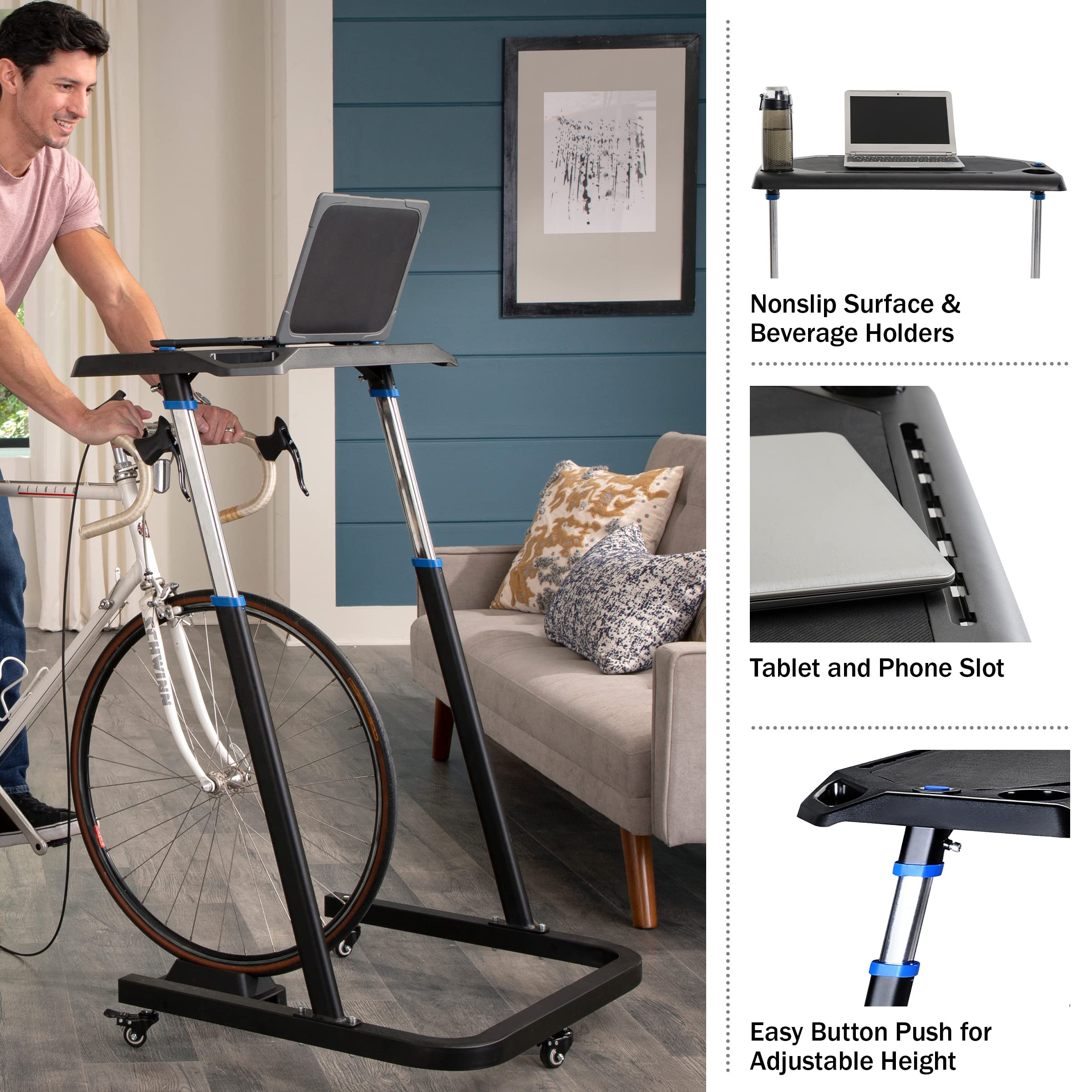Adjustable Bike Desk - Rolling Laptop Cart for Exercise & Work - Home Office Fitness