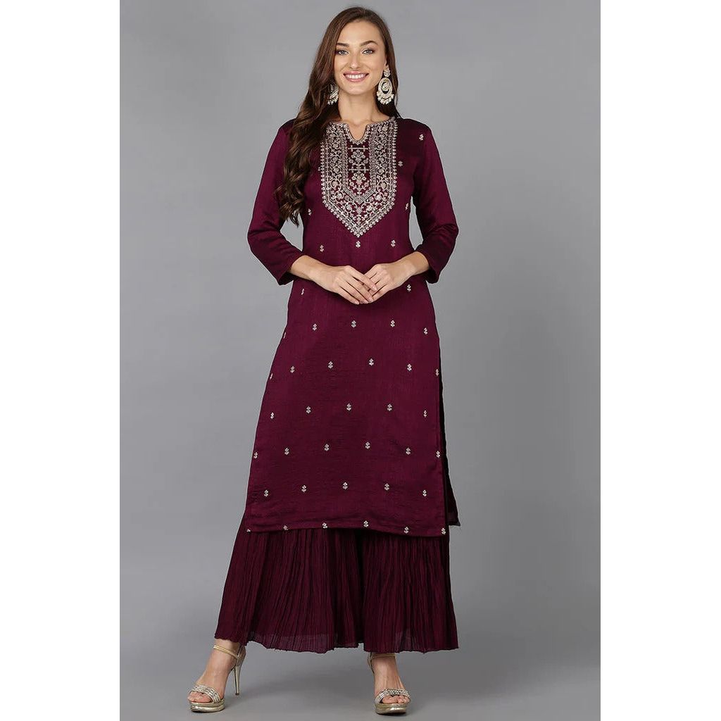 Burgundy Silk Blend Straight Kurta for Women | Elegant Diwali & Festive Wear | Comfortable & Stylish Ethnic Dress for Parties, Weddings & Special Occasions