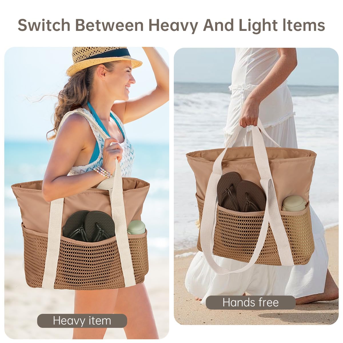 Waterproof Beach Tote Bag for Women - Sandproof Travel Essentials for Vacation & Outings
