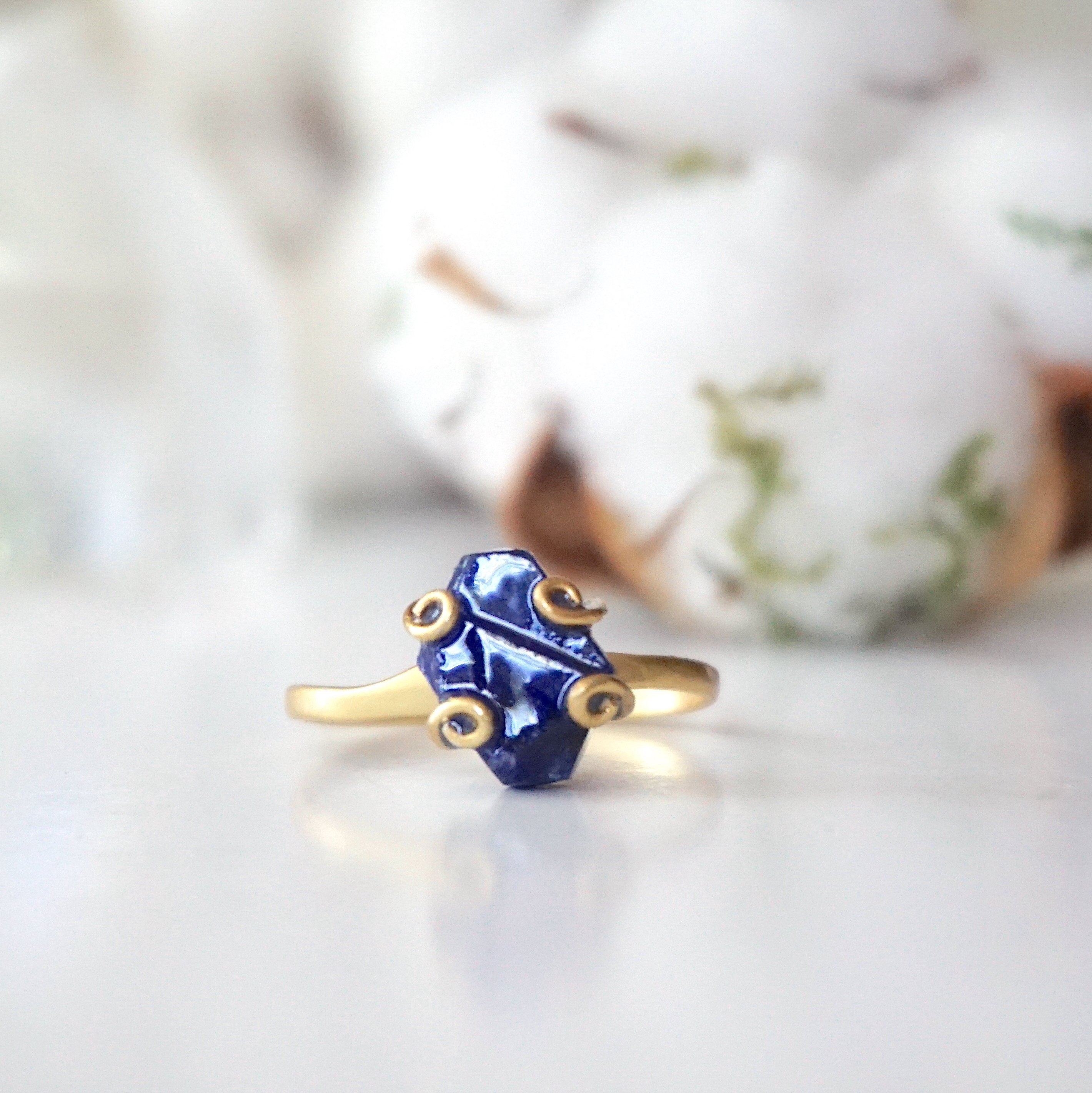 14K Gold Filled Raw Sapphire Adjustable Ring for Women | Natural Gemstone Jewelry | Perfect for Engagement, Wedding & Everyday Wear