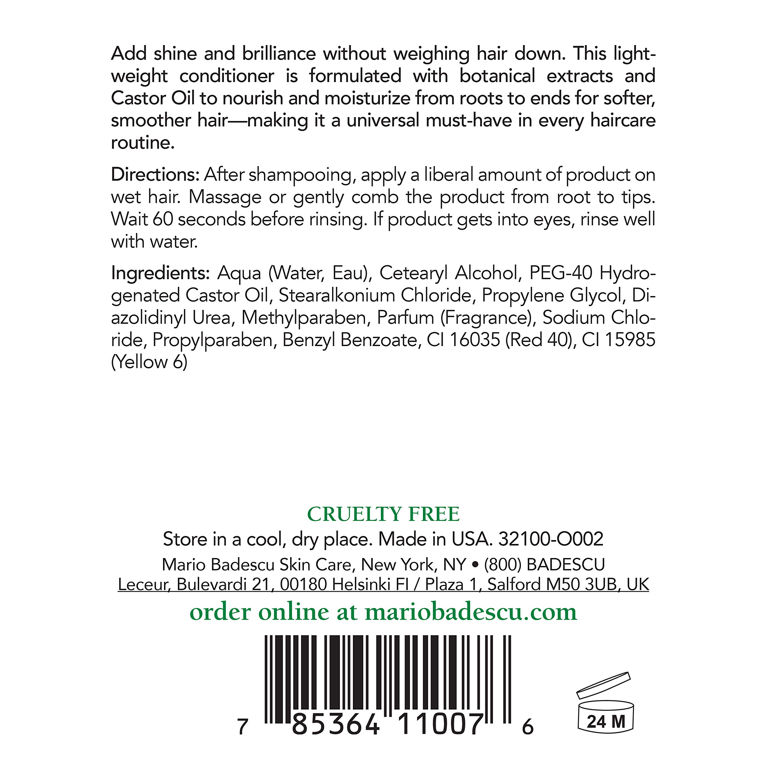 Mario Badescu Hair Rinsing Conditioner with Castor Oil - Lightweight Daily Conditioner for Nourished, Smooth & Shiny Hair - Perfect for Dry, Damaged Hair Care & Salon-Quality Results at Home