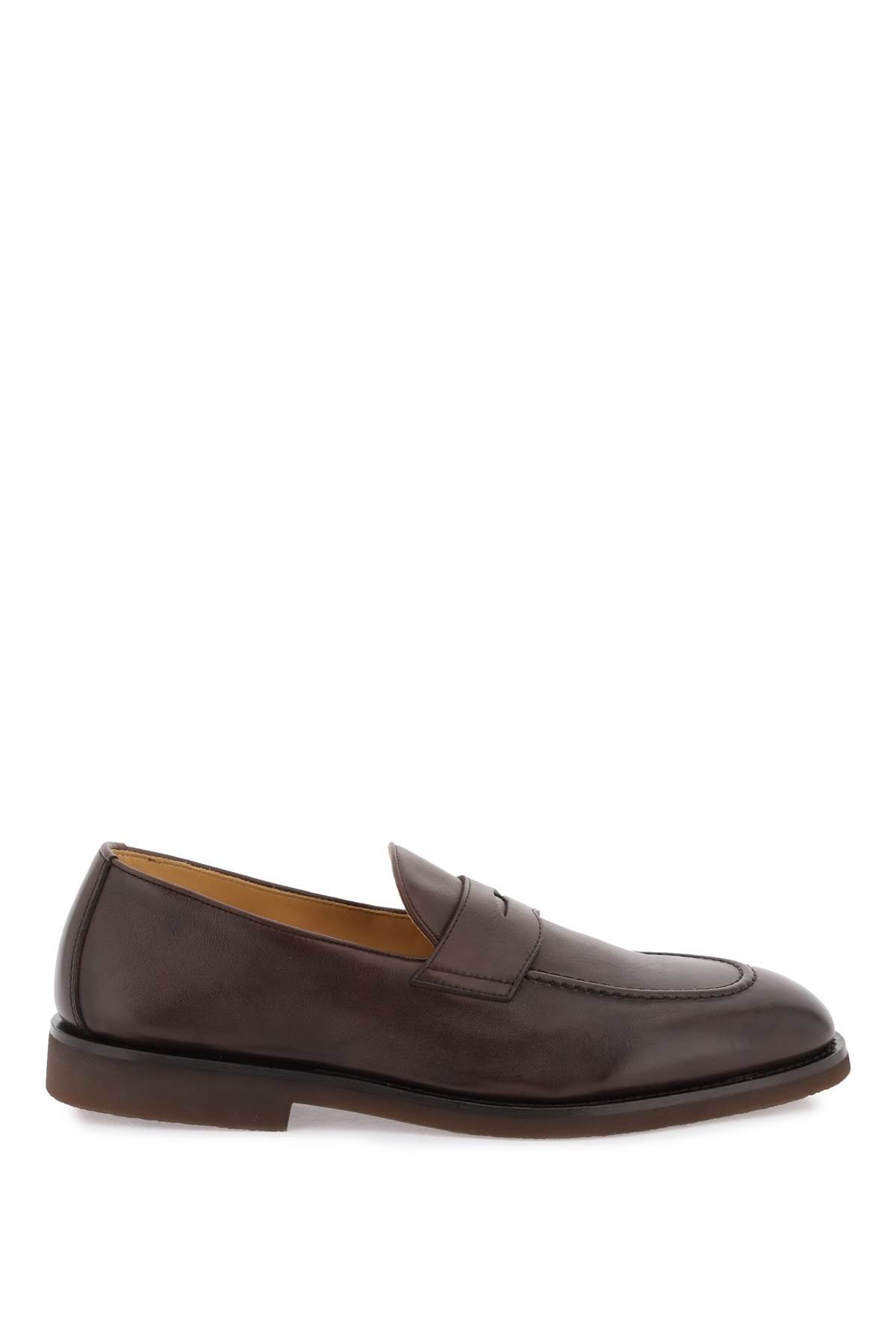 Brunello Cucinelli Genuine Leather Penny Loafers for Men - Classic Comfortable Slip-On Dress Shoes for Business & Casual Wear