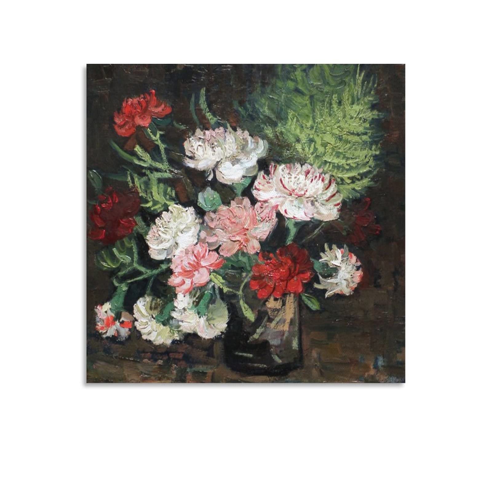 Van Gogh Vase with Carnations Canvas Wall Art - 12x12inch (30x30cm) Hand-Painted Reproduction - Classic Retro Landscape Painting for Living Room, Bedroom & Office Decor - Perfect Gift for Art Lovers & Home Decoration