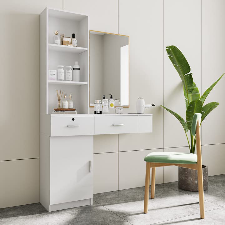 Wall Mount Salon Storage Organizer - 3 Compartments, 2 Drawers & 1 Bottom Cabinet for Hair Stylist Tools & Barber Equipment (White) | Perfect for Beauty Salons, Barber Shops & Home Styling Stations