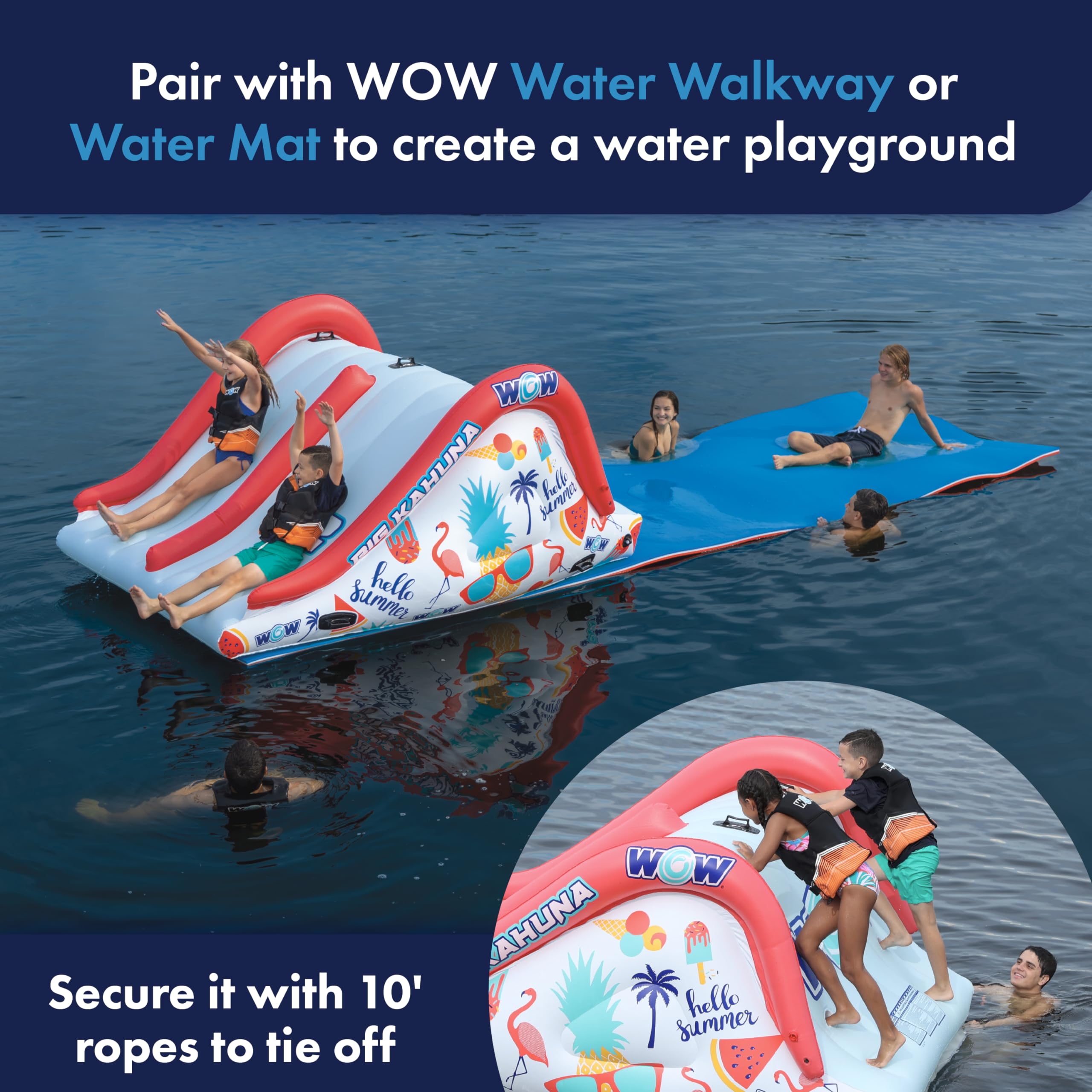 WOW Sports Big Kauna Inflatable 2-Person Pool Waterslide for Inground Pools - Giant Backyard Water Slide with Sprinkler for Kids & Adults - Perfect for Summer Parties, Family Gatherings & Outdoor Water Fun