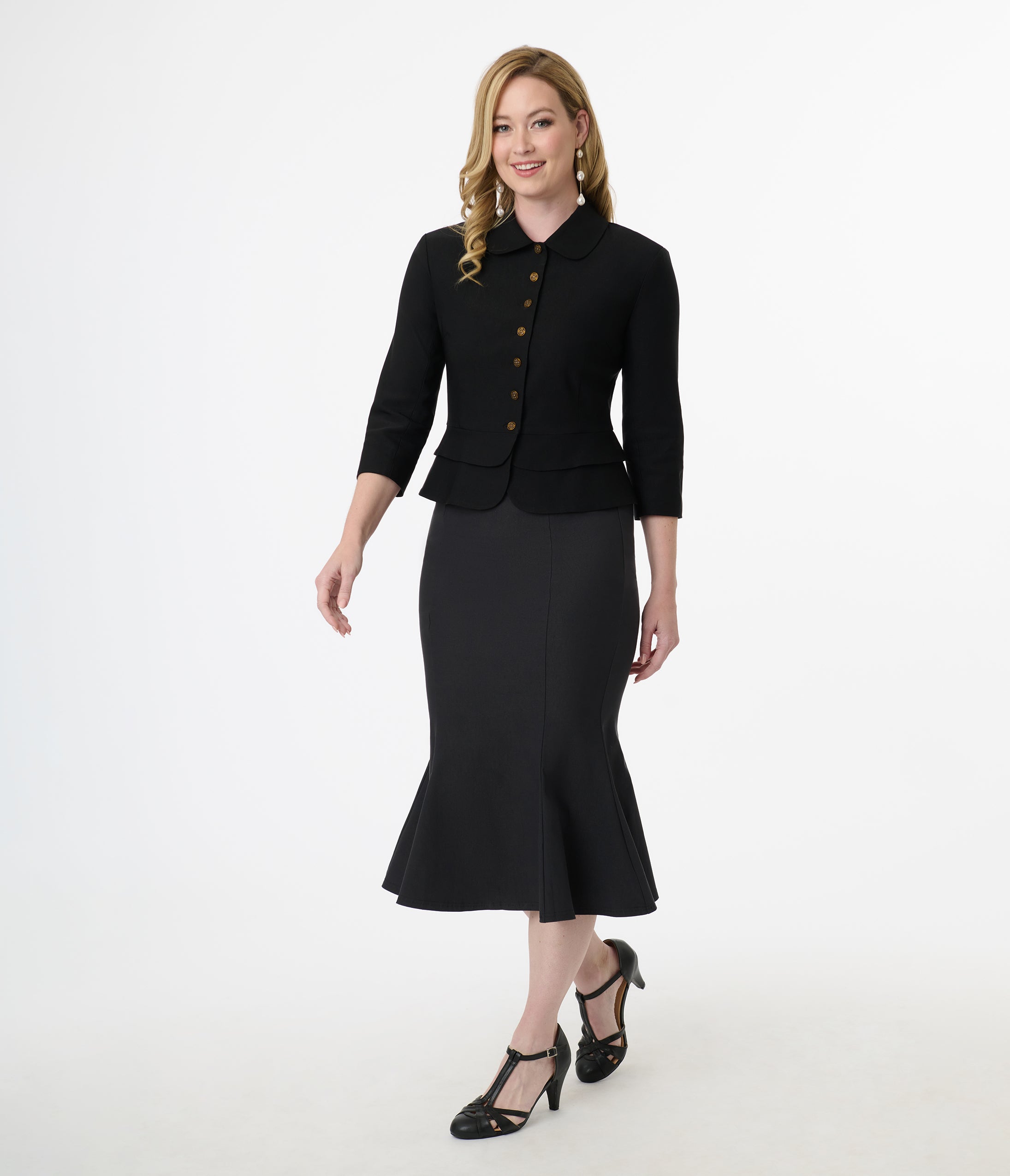 Vintage Black Peplum Jacket for Women - Retro Style Blazer with Ruffled Hem - Perfect for Office Wear, Parties & Special Occasions