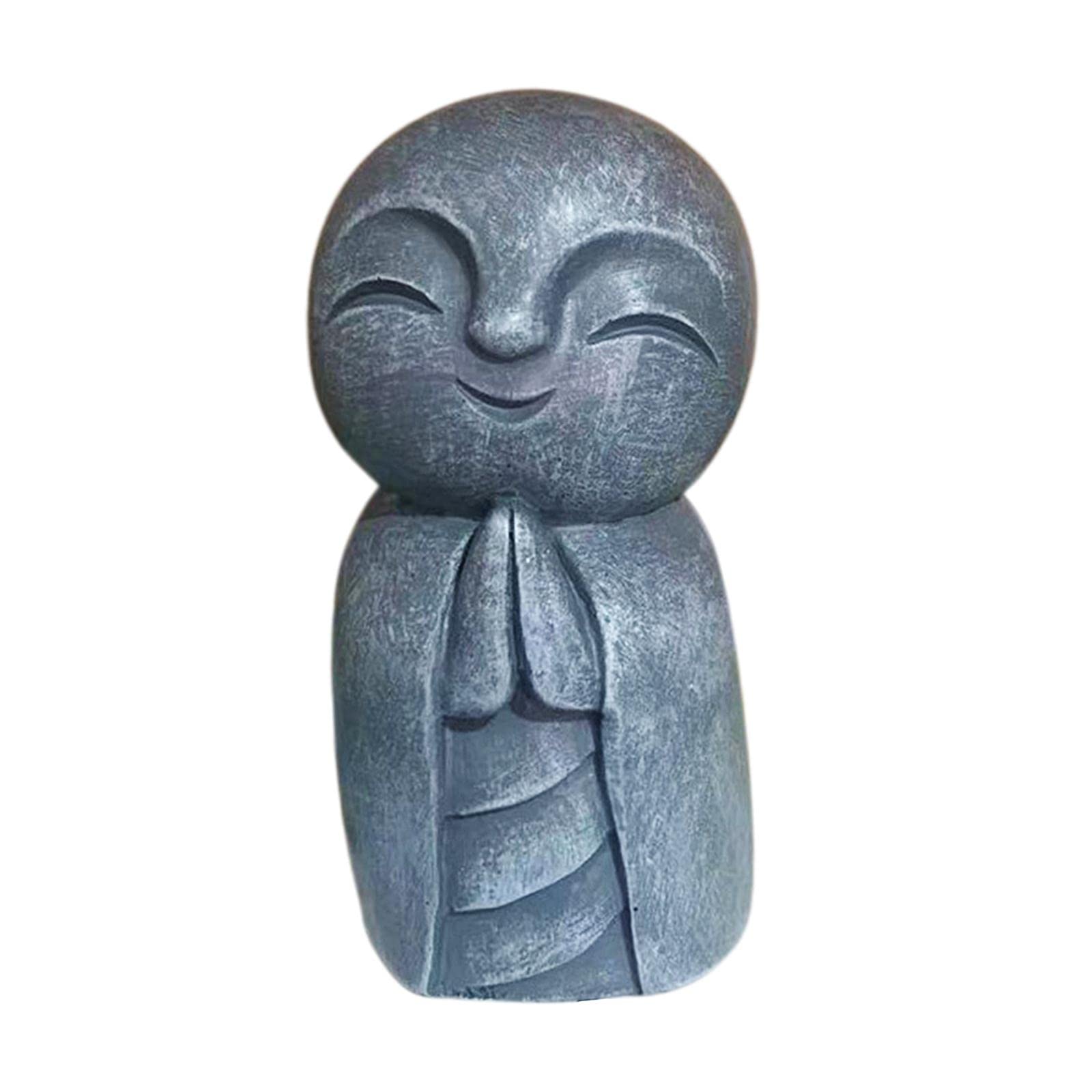 Little Smiling Jizo Buddhist Prayer Statue - Handcrafted Monk Sculpture for Desk, Shelf Decor | Perfect for Meditation Spaces, Home Altars & Zen Gardens