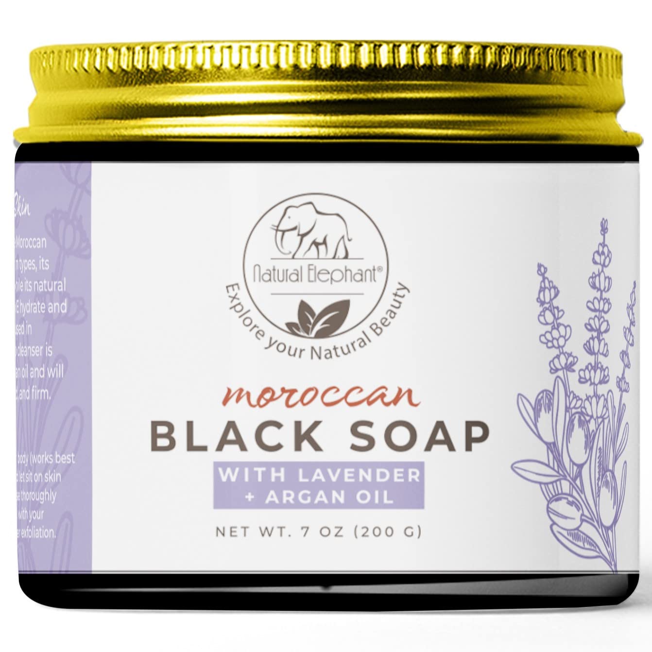 Natural Moroccan Black Soap with Lavender & Argan Oil - 7oz Traditional Hammam Beldi Soap for Exfoliating & Deep Cleansing | 100% Organic Skin Care for Body & Face | Perfect for Spa, Hammam & At-Home Relaxation