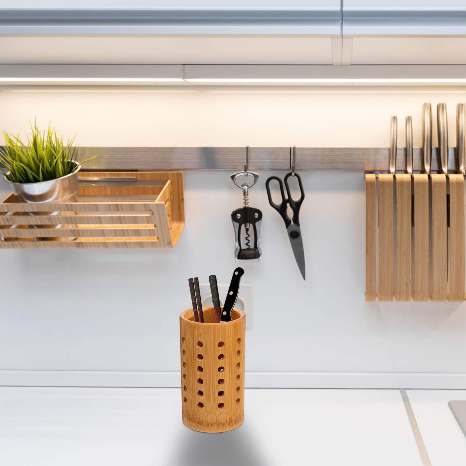 Bamboo Kitchen Utensil Holder - Wooden Cutlery Organizer for Spoons, Forks & Chopsticks | Countertop Storage Container for Cooking Tools & Tableware | Perfect for Kitchen, Dining Room & Restaurant Organization
