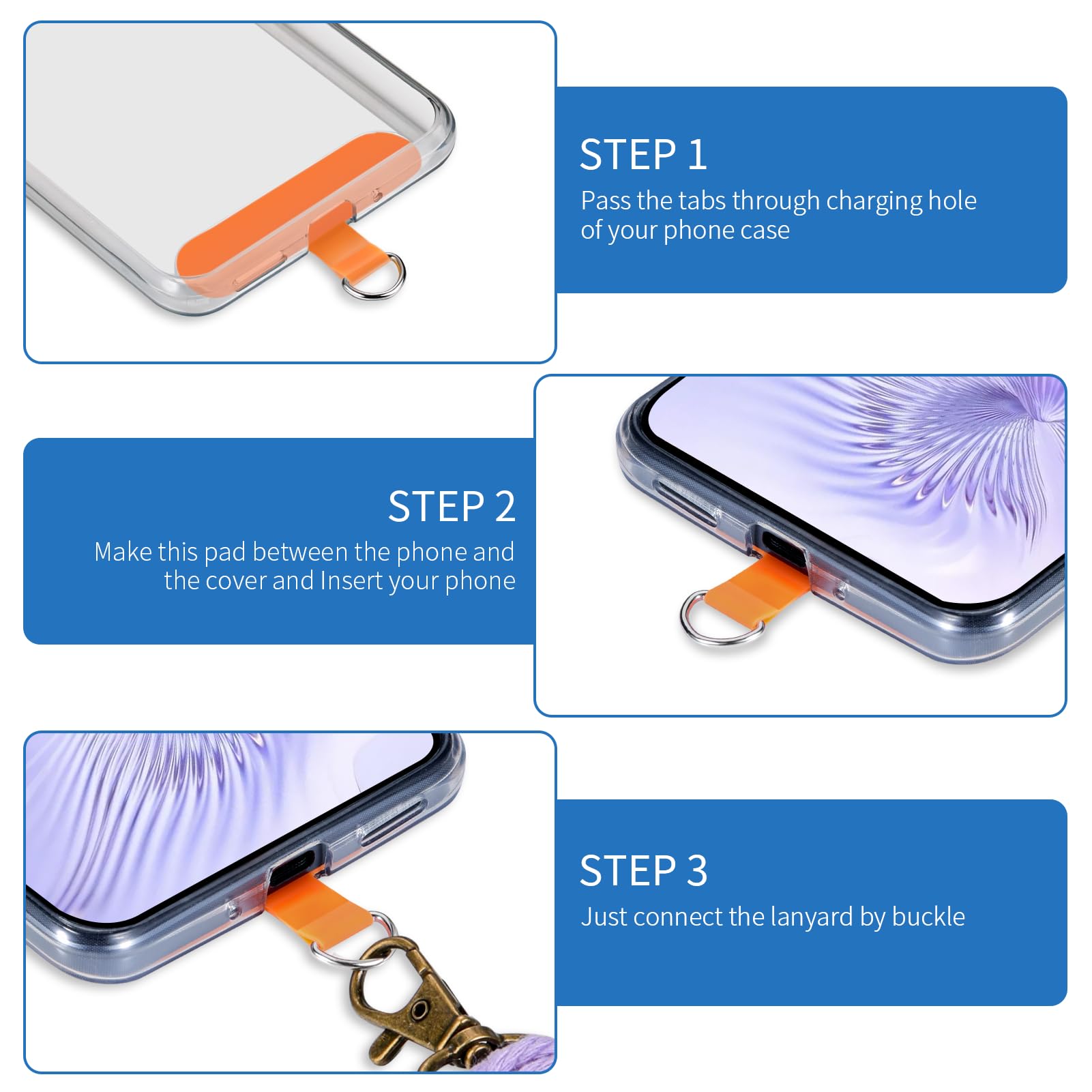 Universal Phone Lanyard Tabs (10-Pack) - No Adhesive Phone Strap Replacement for Secure Carry
