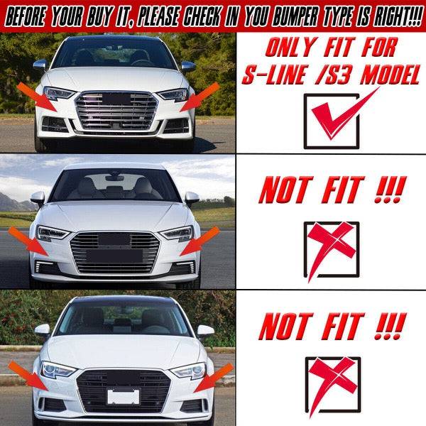 Glossy Black Front Bumper Lip Splitter Kit for 2017-2020 Audi A3 S3 RS3 - 4 Piece Set - Enhance Style & Aerodynamics for Street or Track Racing